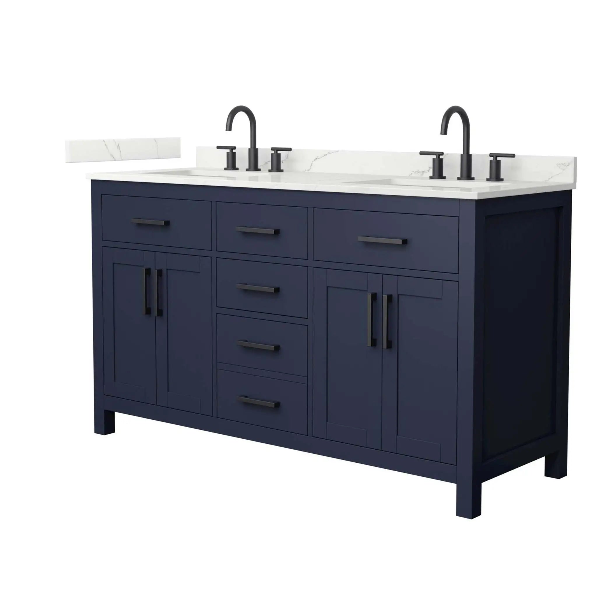 60" Beckett Double Bathroom Vanity in Dark Blue with Matte Black Trim by Wyndham