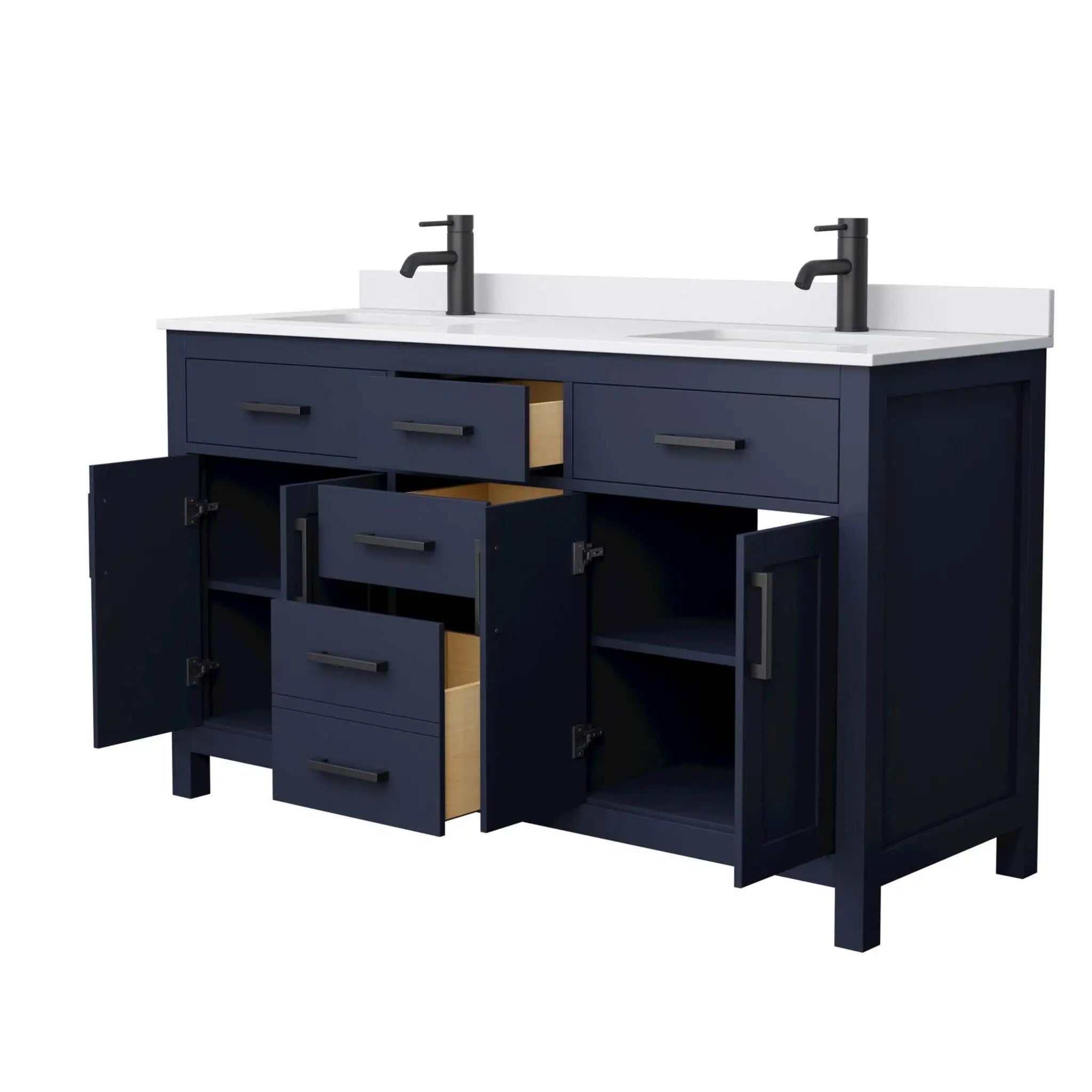 60" Beckett Double Bathroom Vanity in Dark Blue with Matte Black Trim by Wyndham