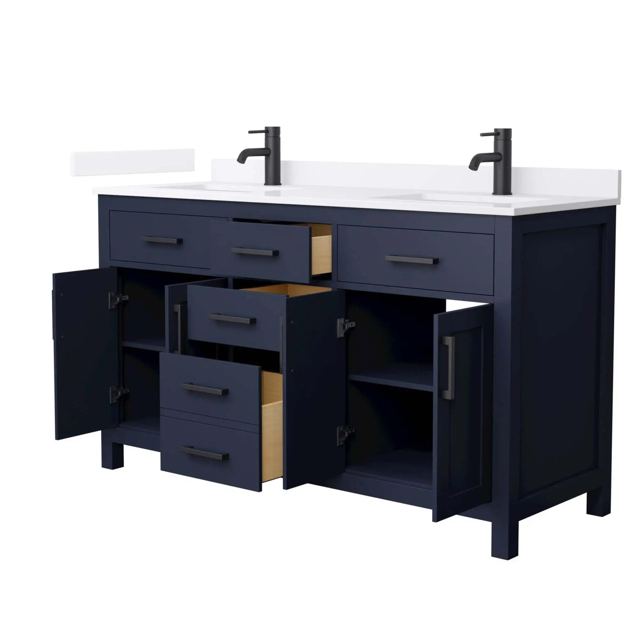 60" Beckett Double Bathroom Vanity in Dark Blue with Matte Black Trim by Wyndham