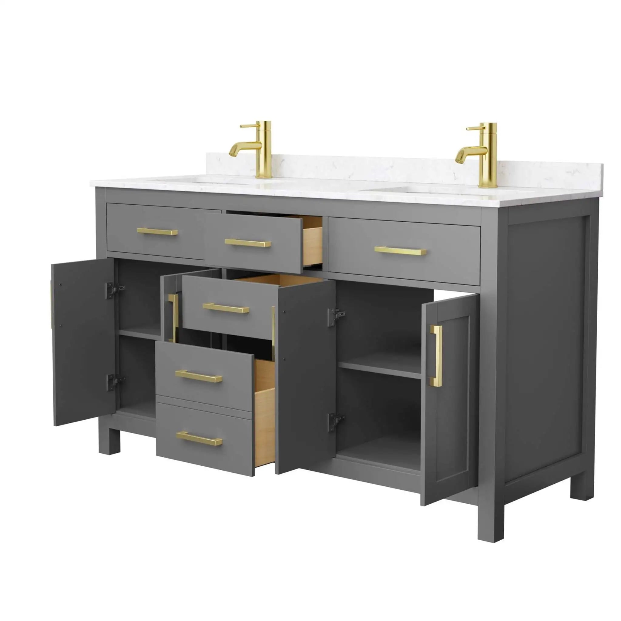 60" Beckett Double Bathroom Vanity in Dark Gray with Brushed Gold Trim by Wyndham