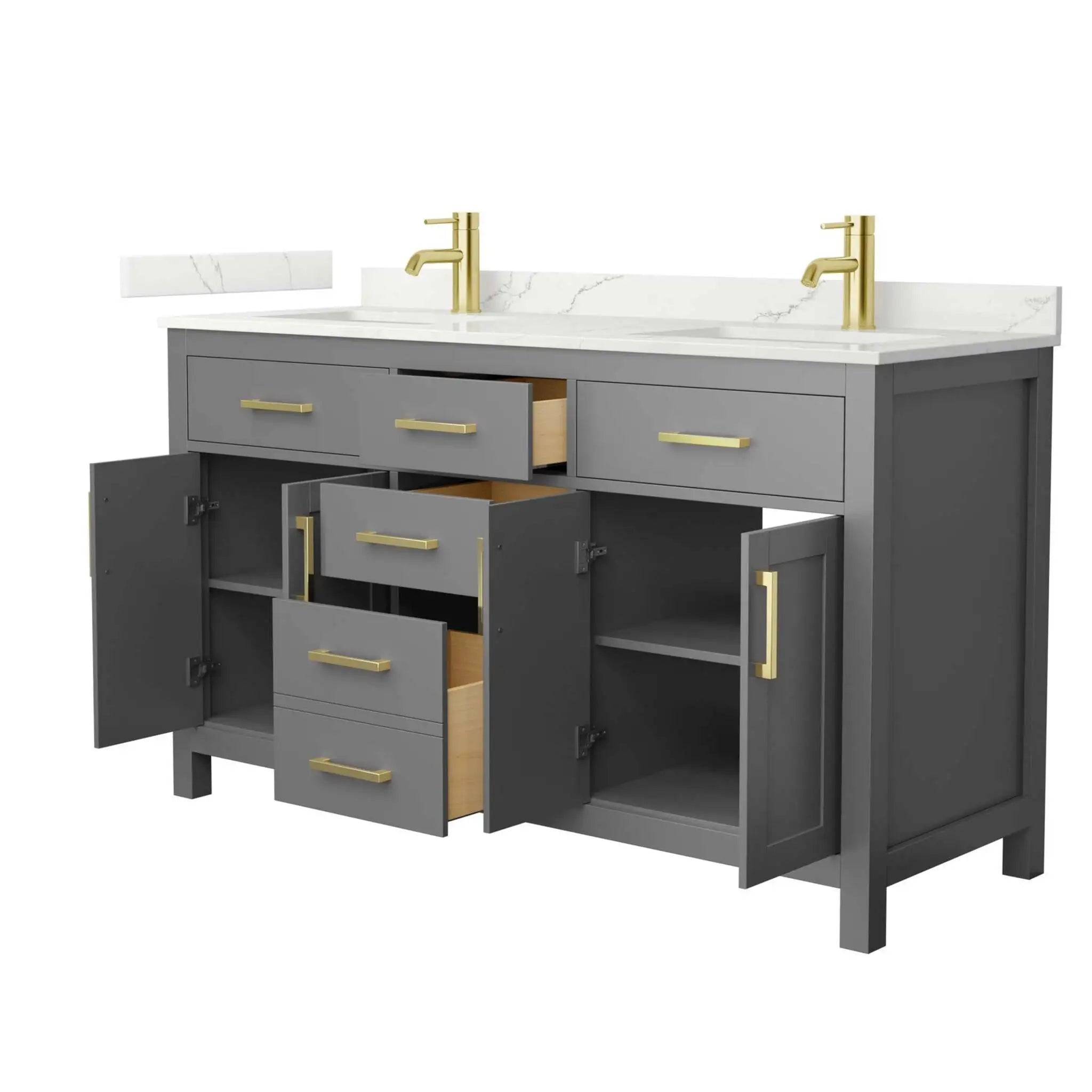 60" Beckett Double Bathroom Vanity in Dark Gray with Brushed Gold Trim by Wyndham