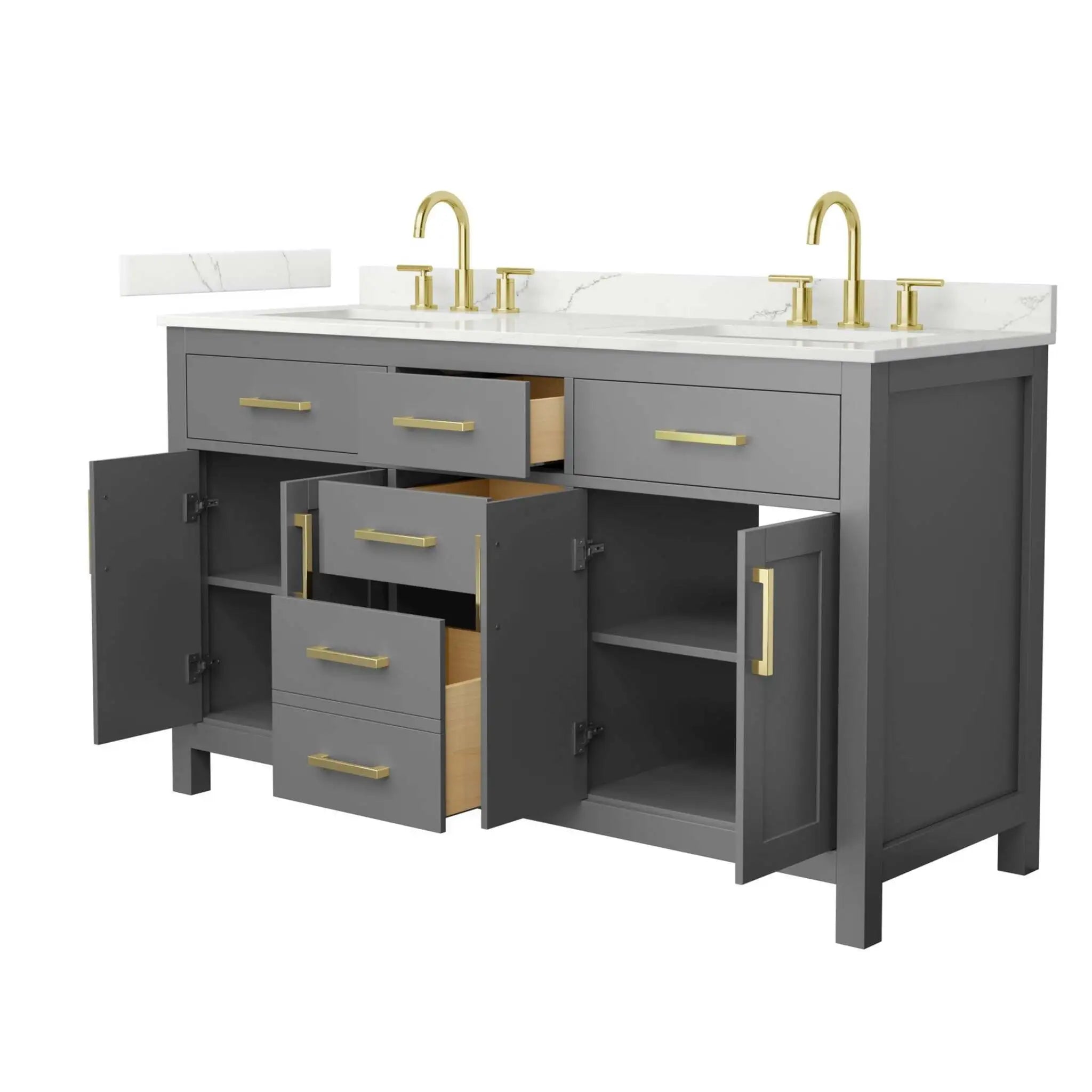 60" Beckett Double Bathroom Vanity in Dark Gray with Brushed Gold Trim by Wyndham