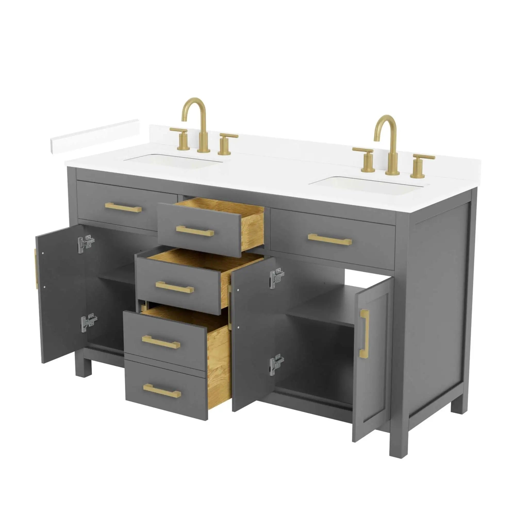 60" Beckett Double Bathroom Vanity in Dark Gray with Brushed Gold Trim by Wyndham