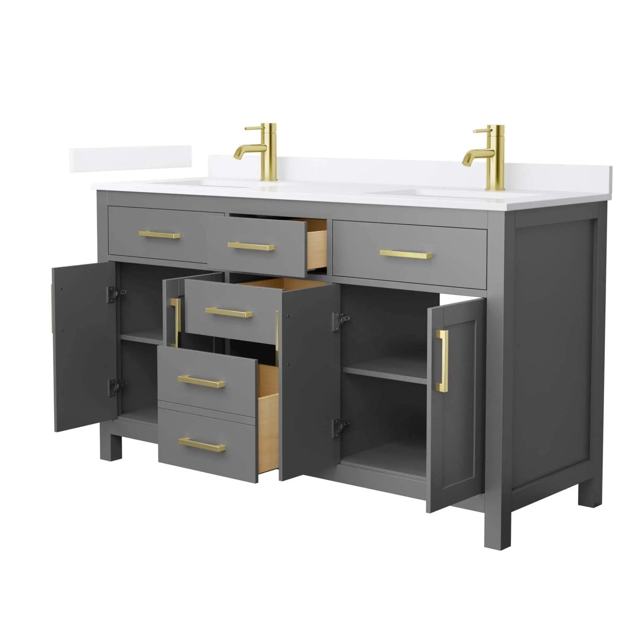 60" Beckett Double Bathroom Vanity in Dark Gray with Brushed Gold Trim by Wyndham