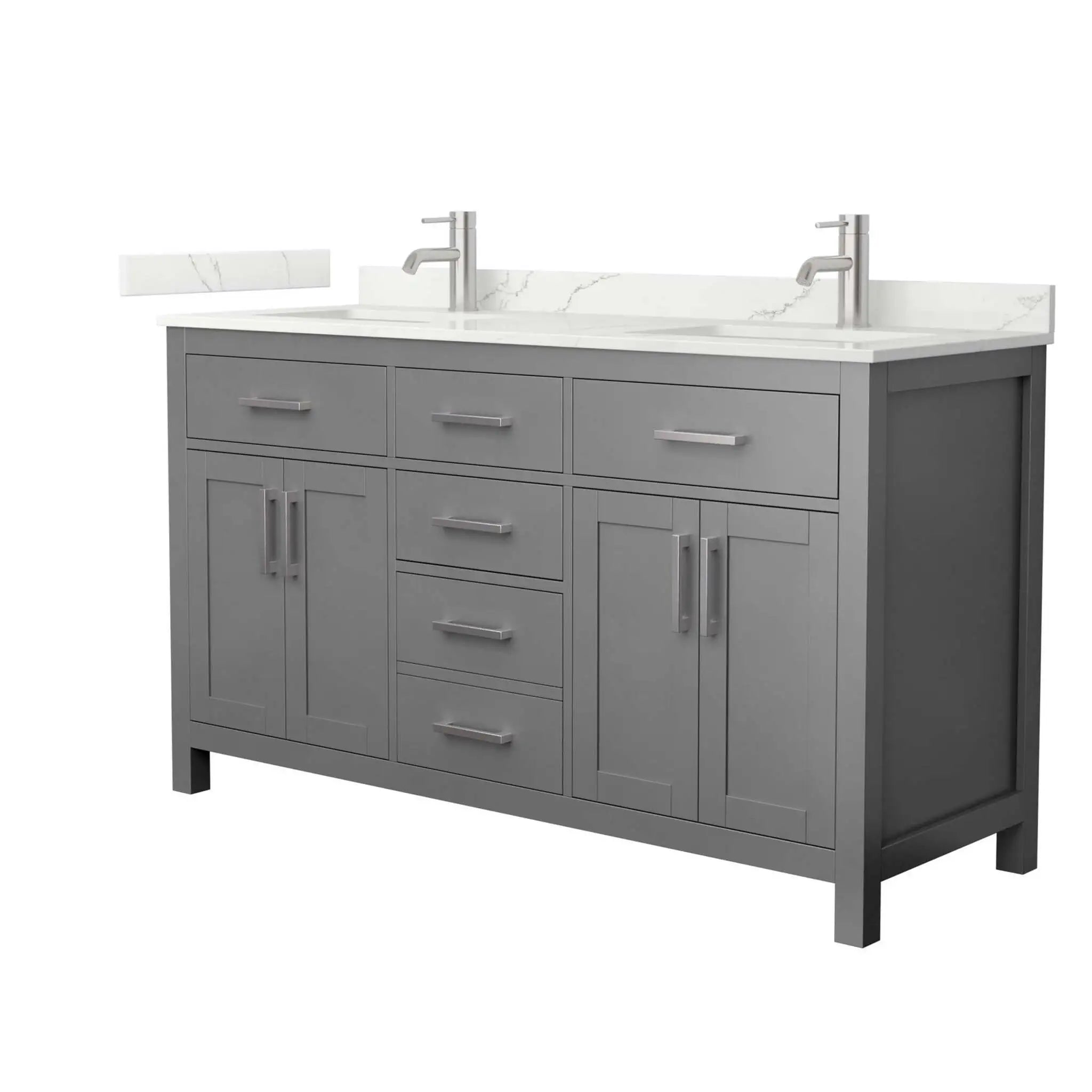 60" Beckett Double Bathroom Vanity in Dark Gray with Brushed Nickel Trim by Wyndham