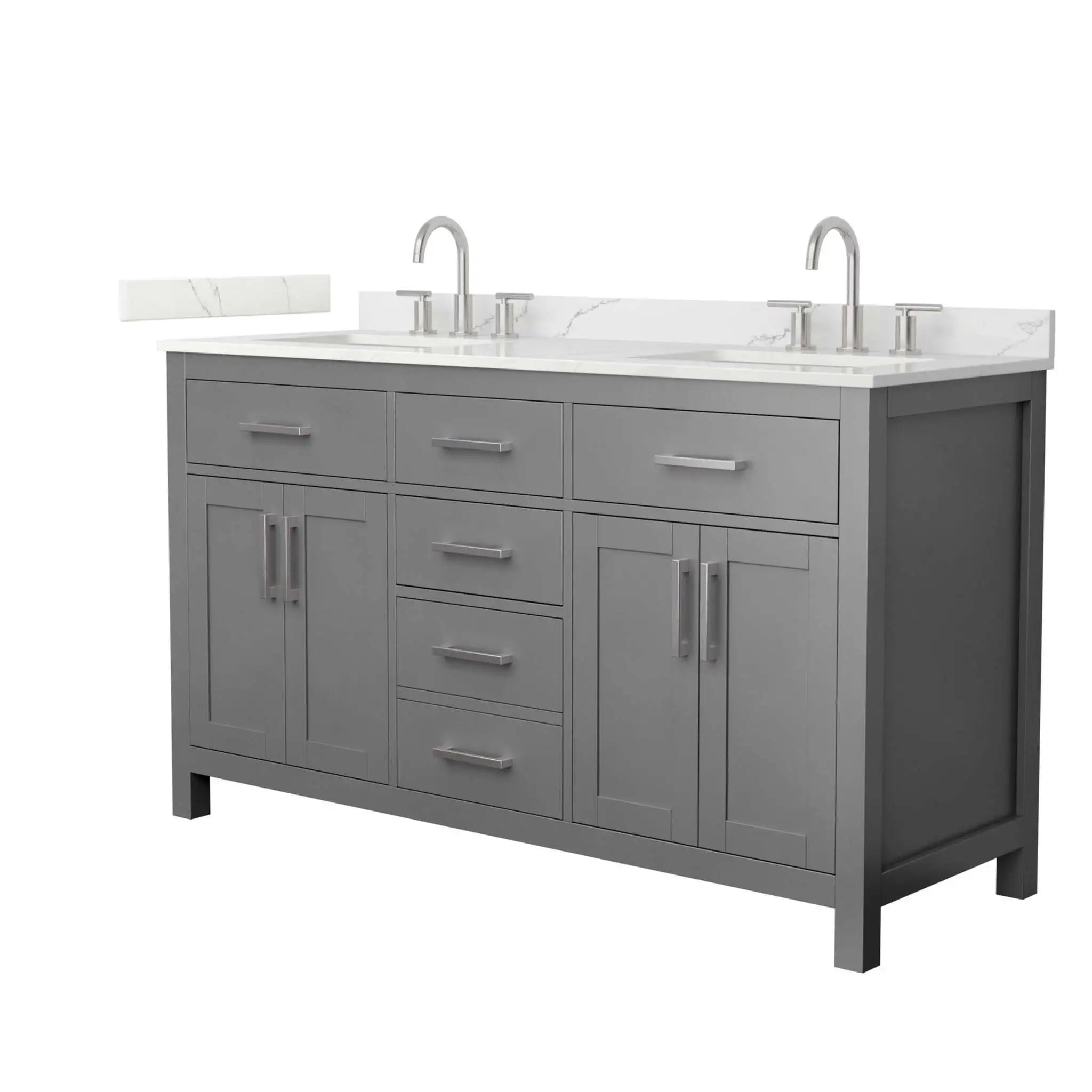 60" Beckett Double Bathroom Vanity in Dark Gray with Brushed Nickel Trim by Wyndham