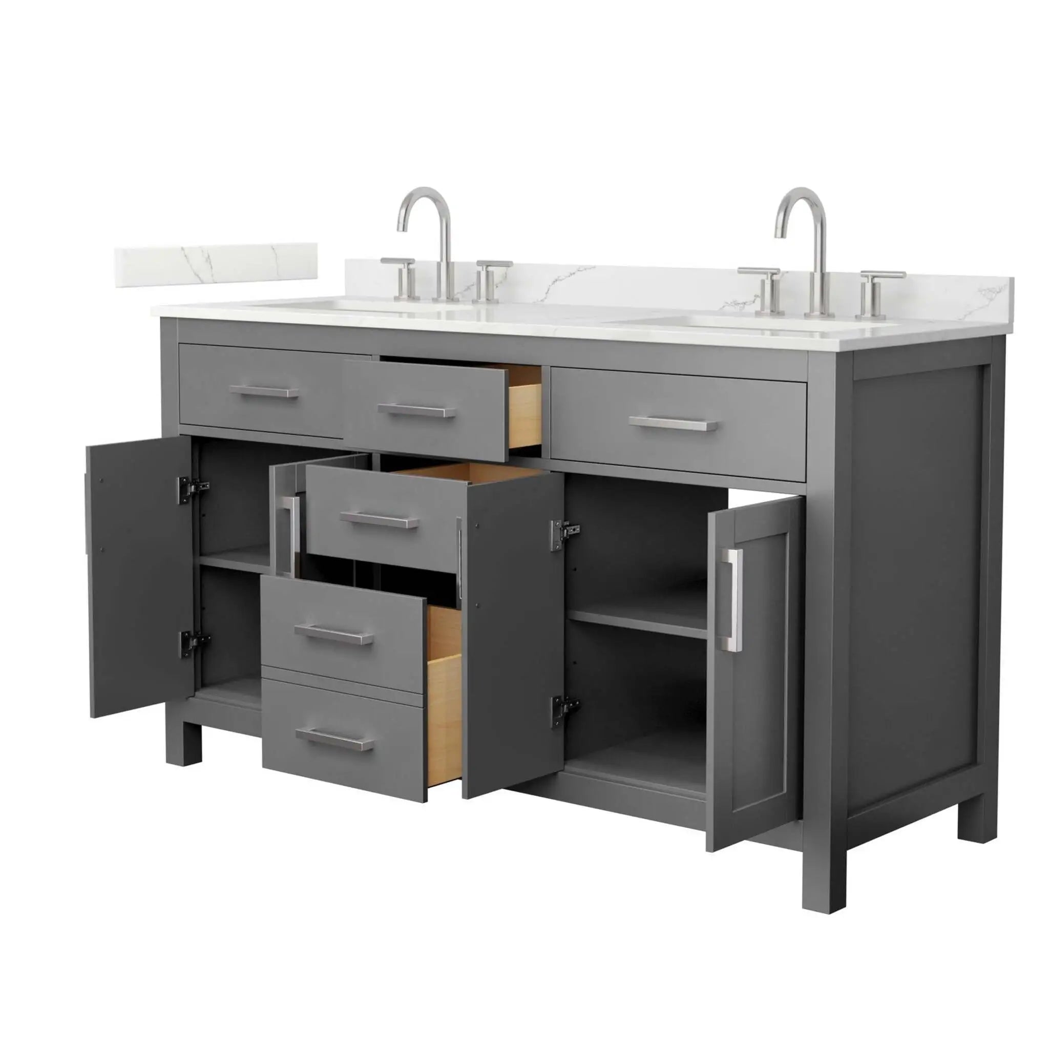 60" Beckett Double Bathroom Vanity in Dark Gray with Brushed Nickel Trim by Wyndham