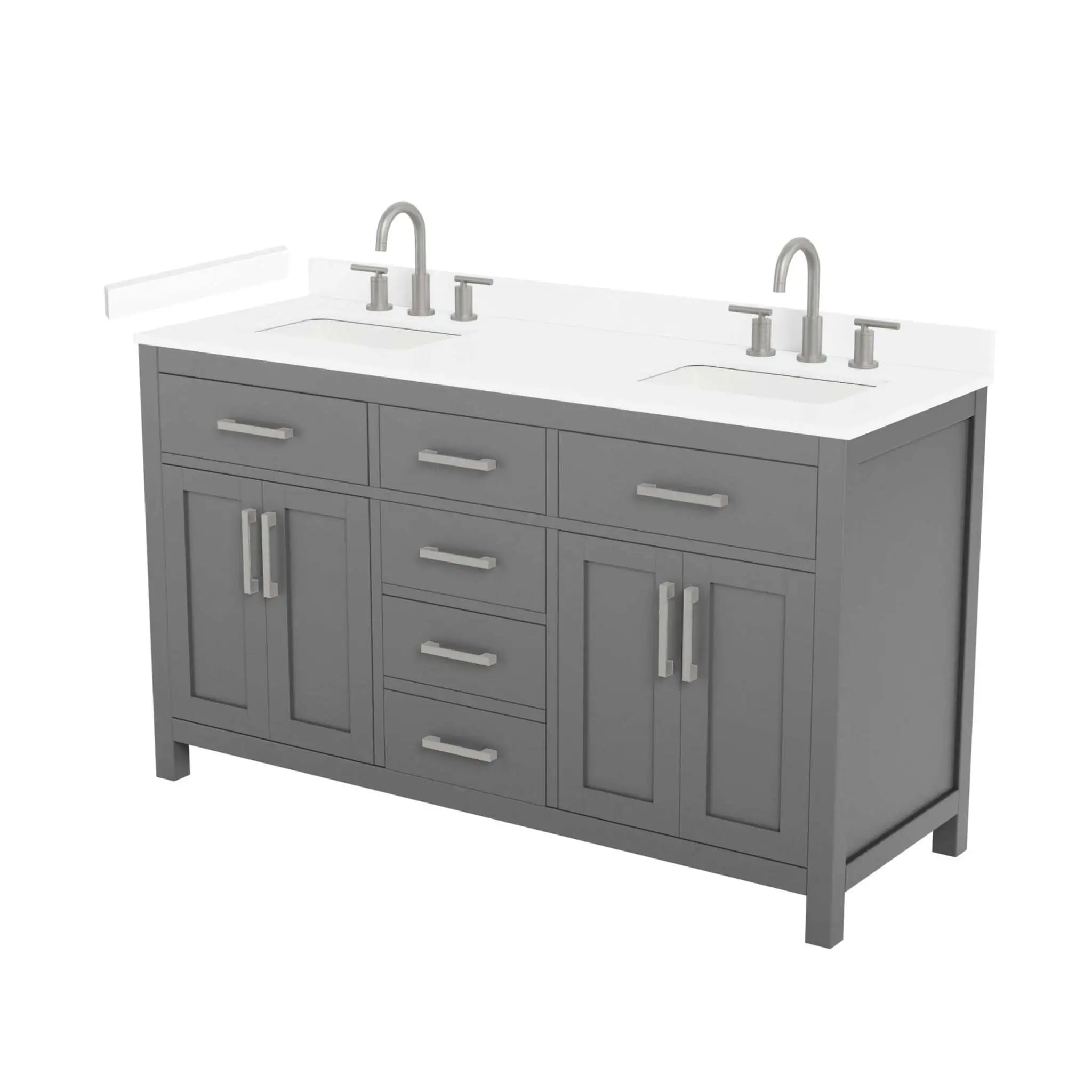 60" Beckett Double Bathroom Vanity in Dark Gray with Brushed Nickel Trim by Wyndham