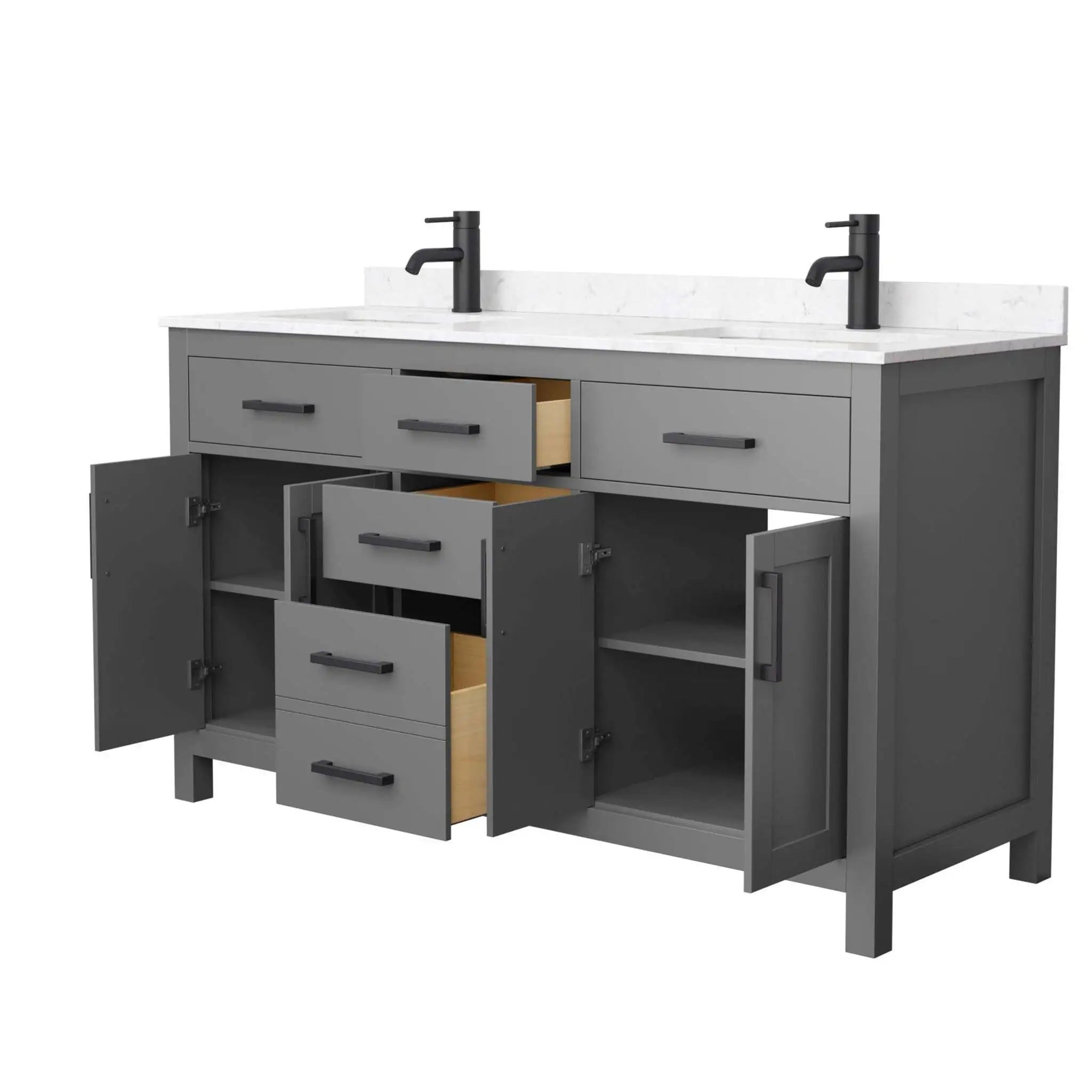 60" Beckett Double Bathroom Vanity in Dark Gray with Matte Black Trim by Wyndham