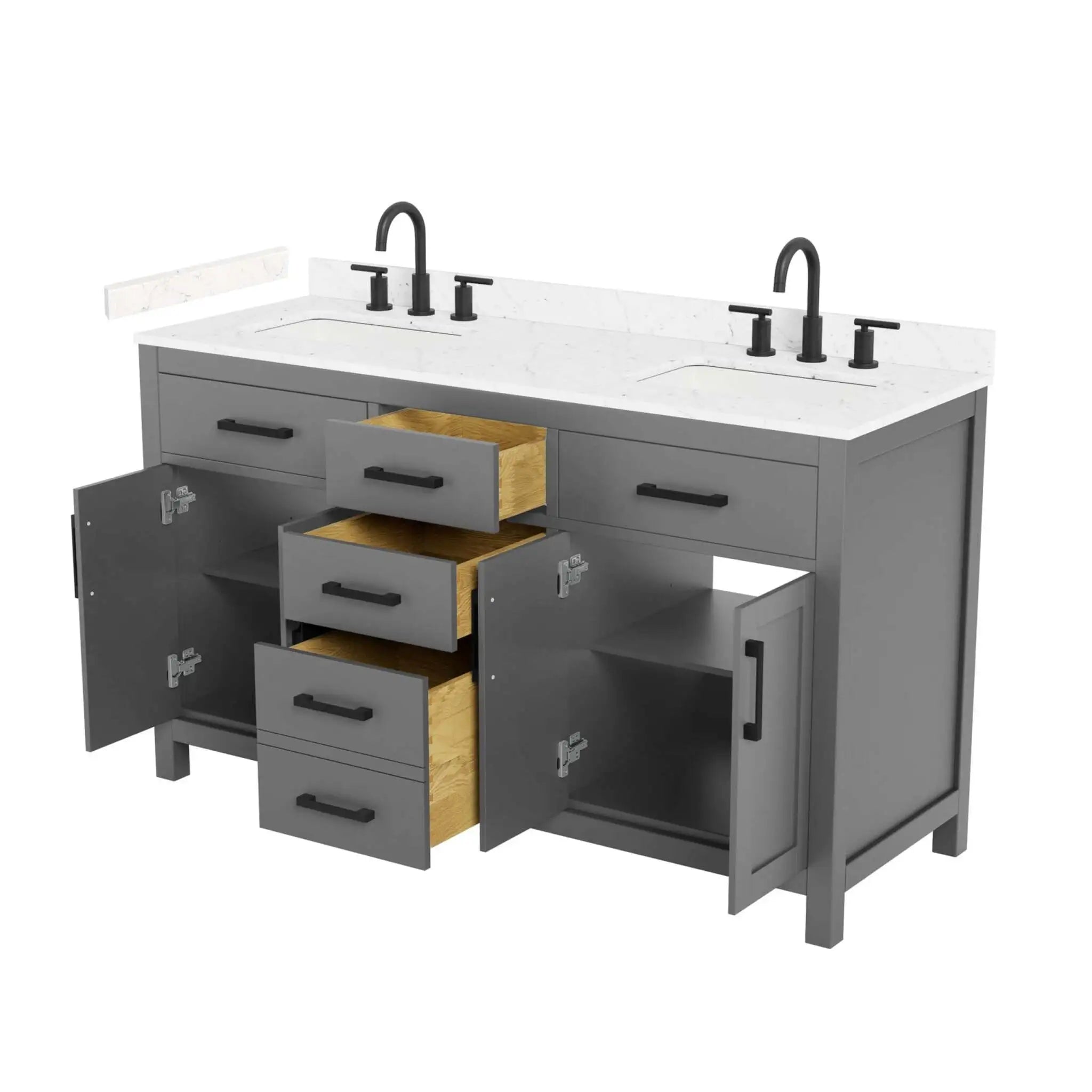 60" Beckett Double Bathroom Vanity in Dark Gray with Matte Black Trim by Wyndham