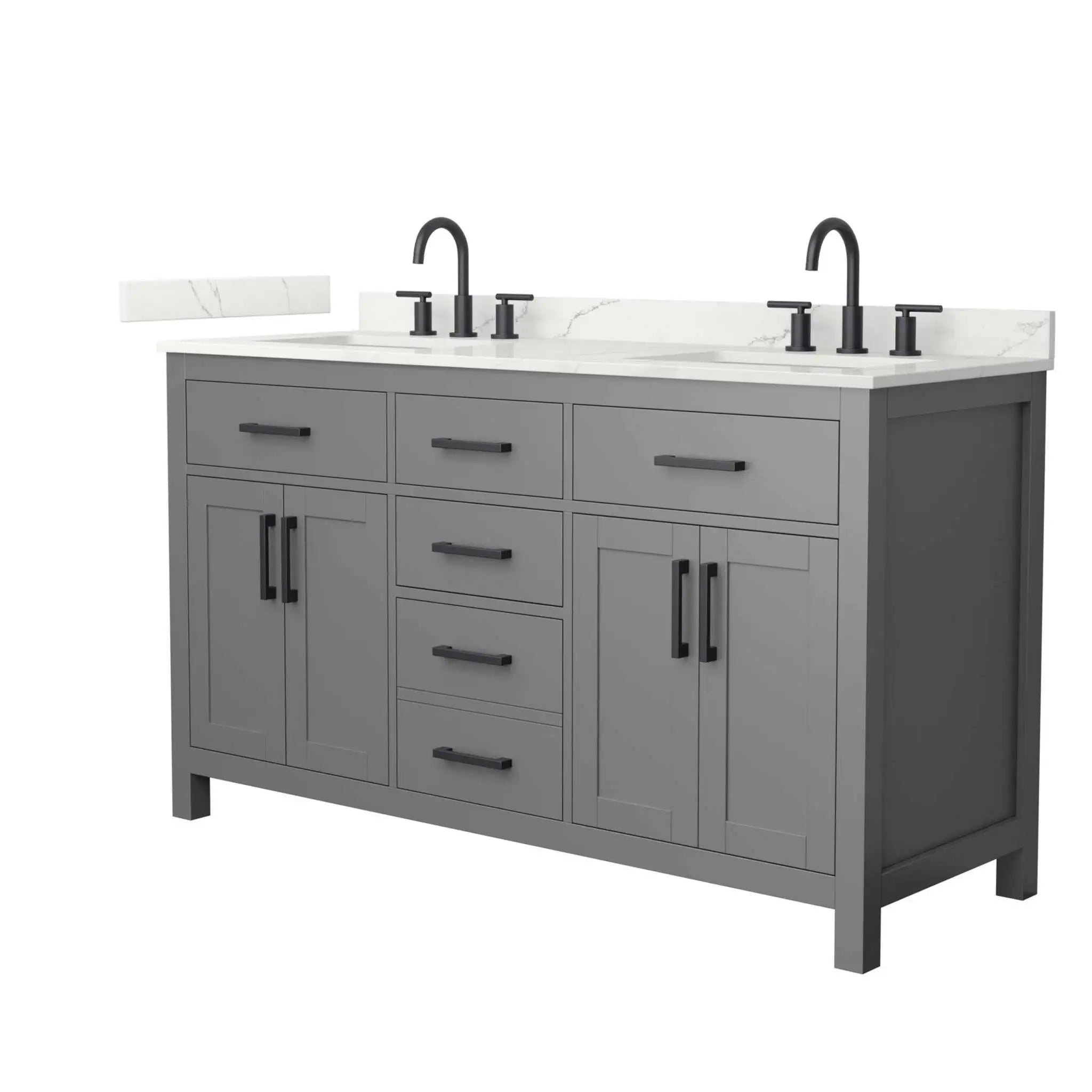60" Beckett Double Bathroom Vanity in Dark Gray with Matte Black Trim by Wyndham