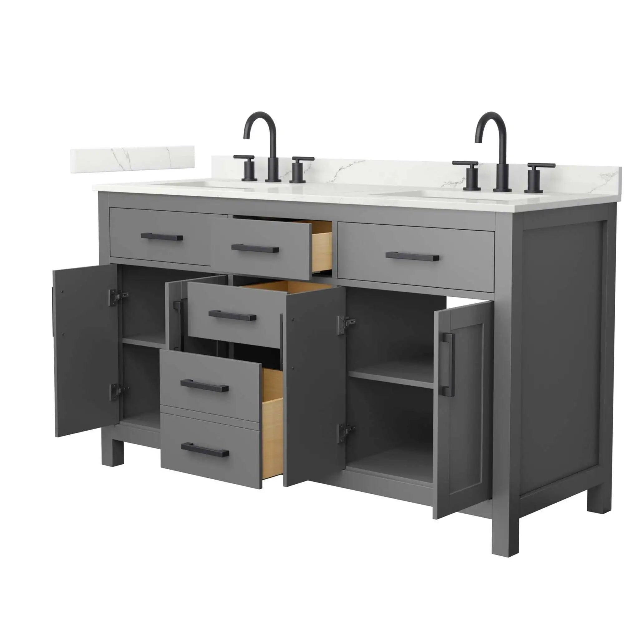 60" Beckett Double Bathroom Vanity in Dark Gray with Matte Black Trim by Wyndham