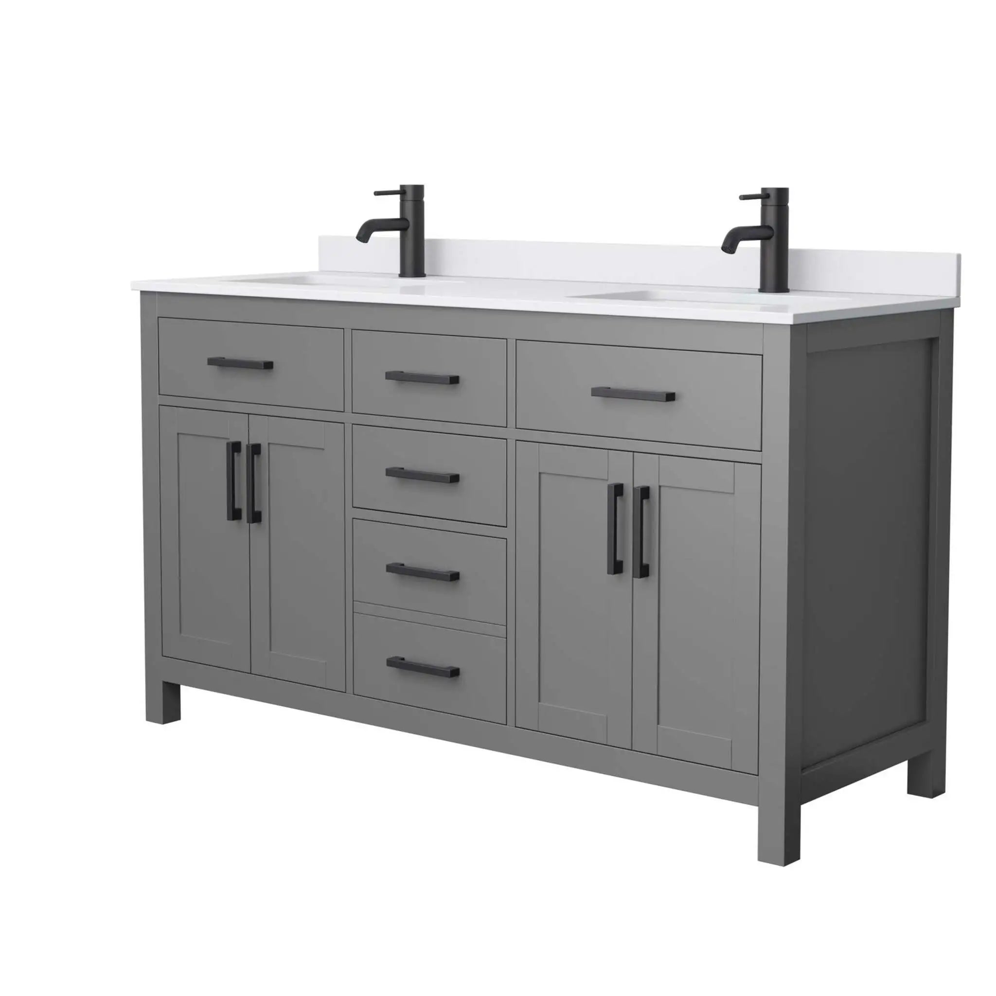 60" Beckett Double Bathroom Vanity in Dark Gray with Matte Black Trim by Wyndham