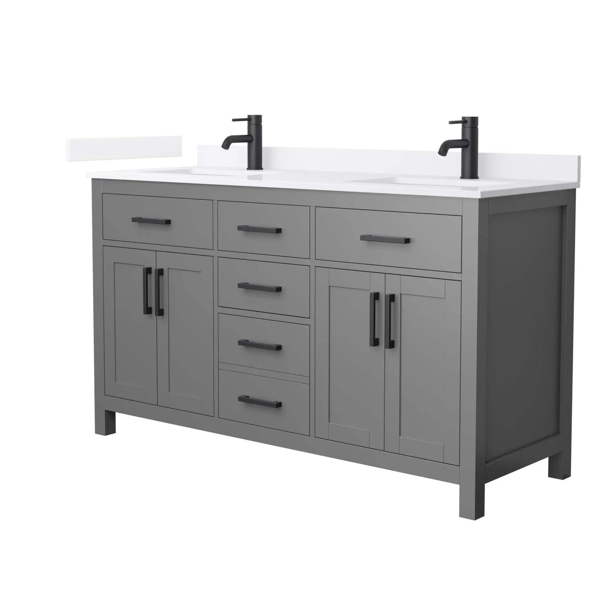 60" Beckett Double Bathroom Vanity in Dark Gray with Matte Black Trim by Wyndham