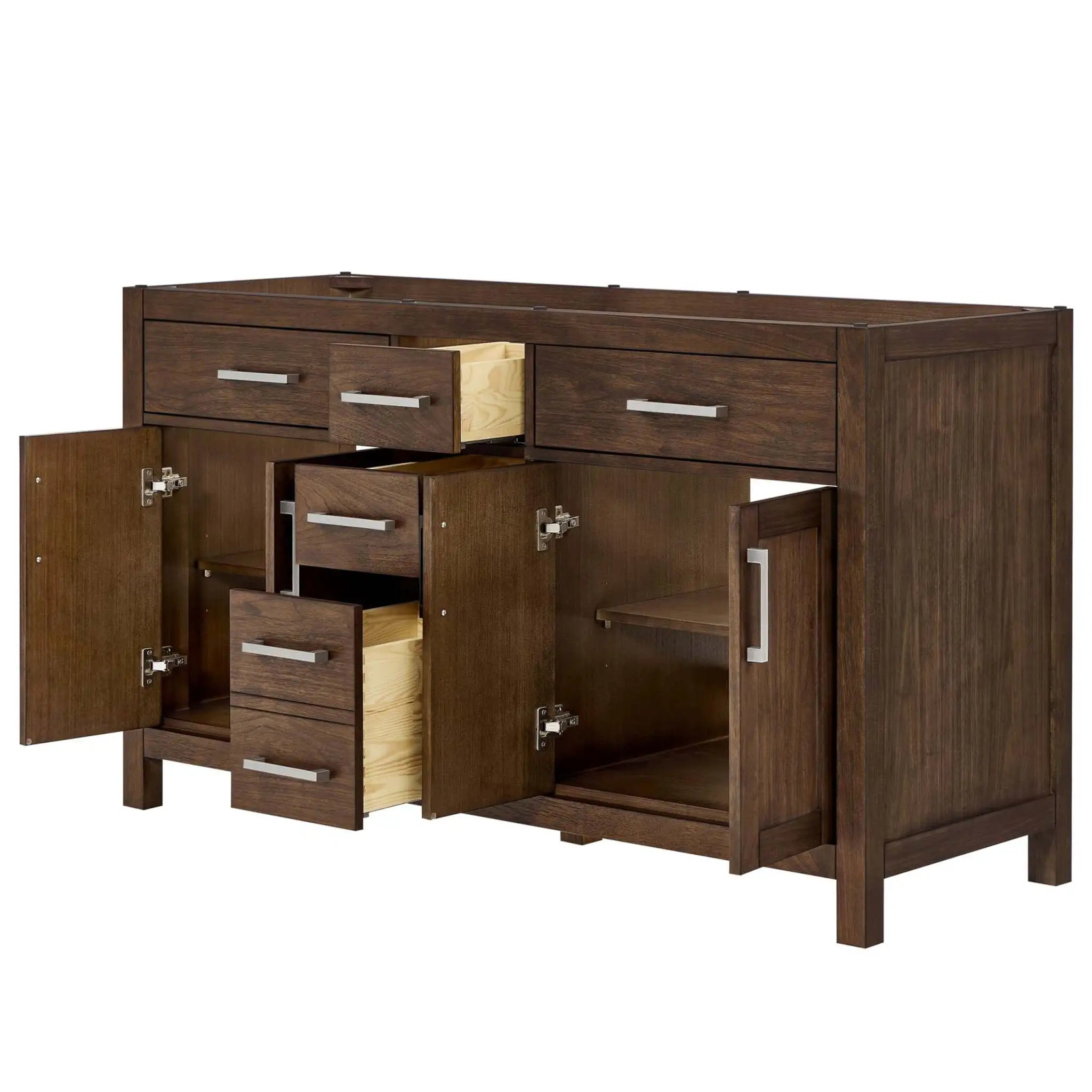 60" Beckett Double Bathroom Vanity in Dark Walnut with Brushed Nickel Trim by Wyndham