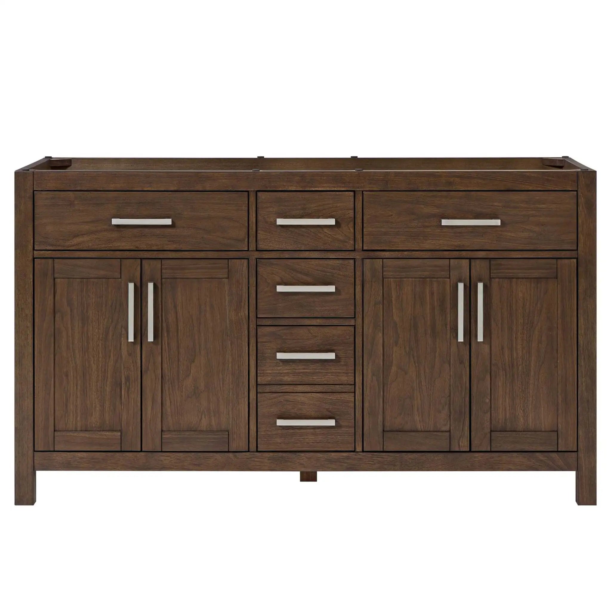60" Beckett Double Bathroom Vanity in Dark Walnut with Brushed Nickel Trim by Wyndham