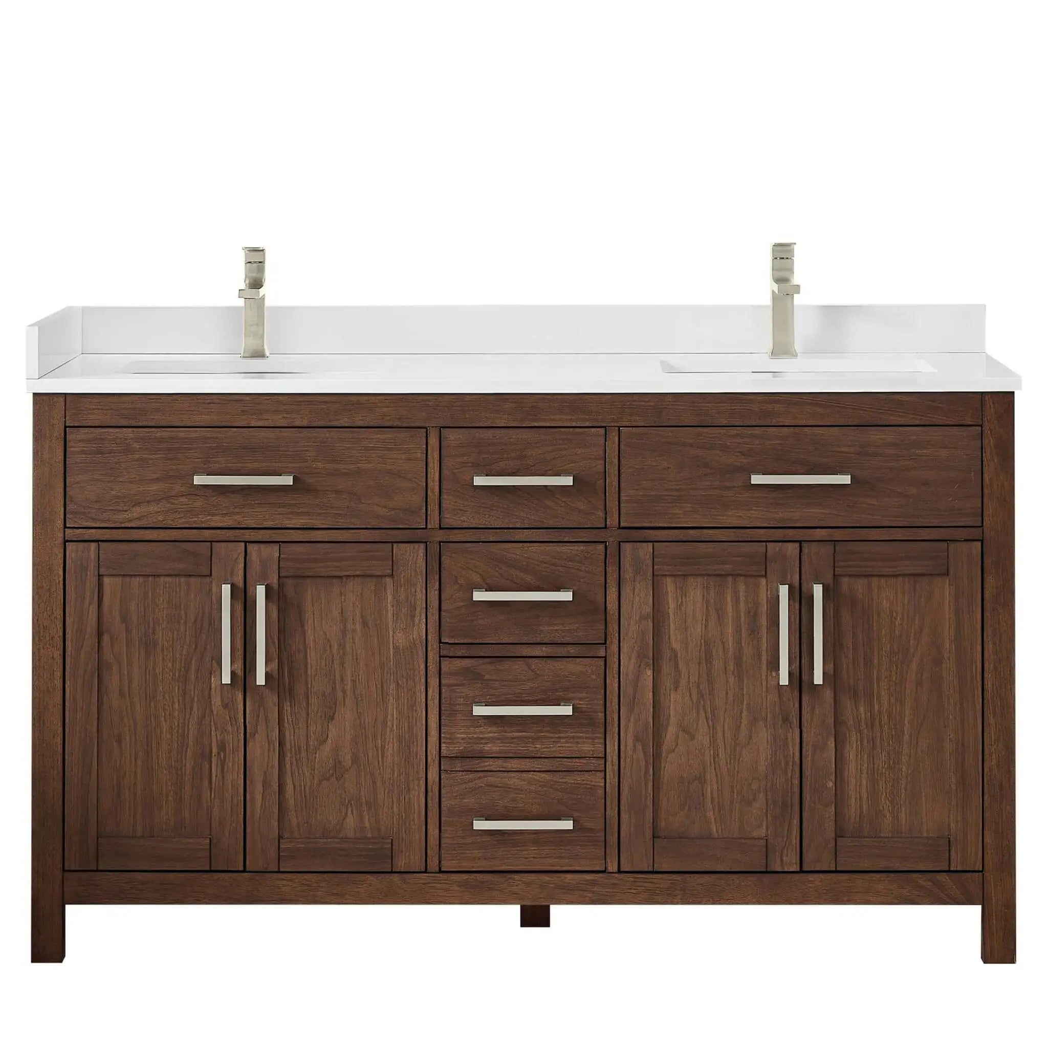 60" Beckett Double Bathroom Vanity in Dark Walnut with Brushed Nickel Trim by Wyndham