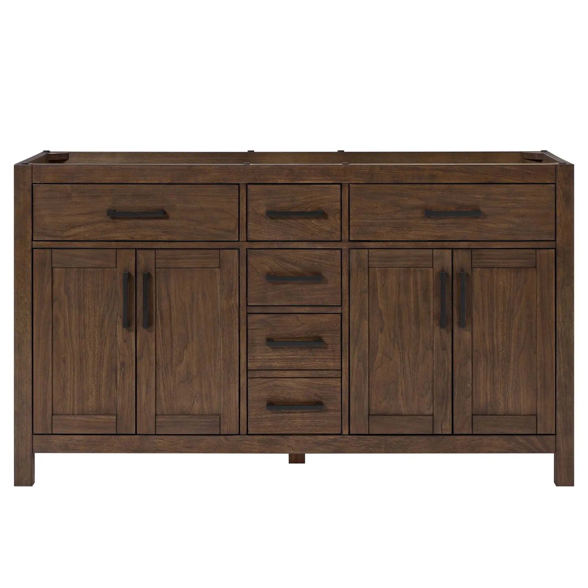 60" Beckett Double Bathroom Vanity in Dark Walnut with Matte Black Trim by Wyndham