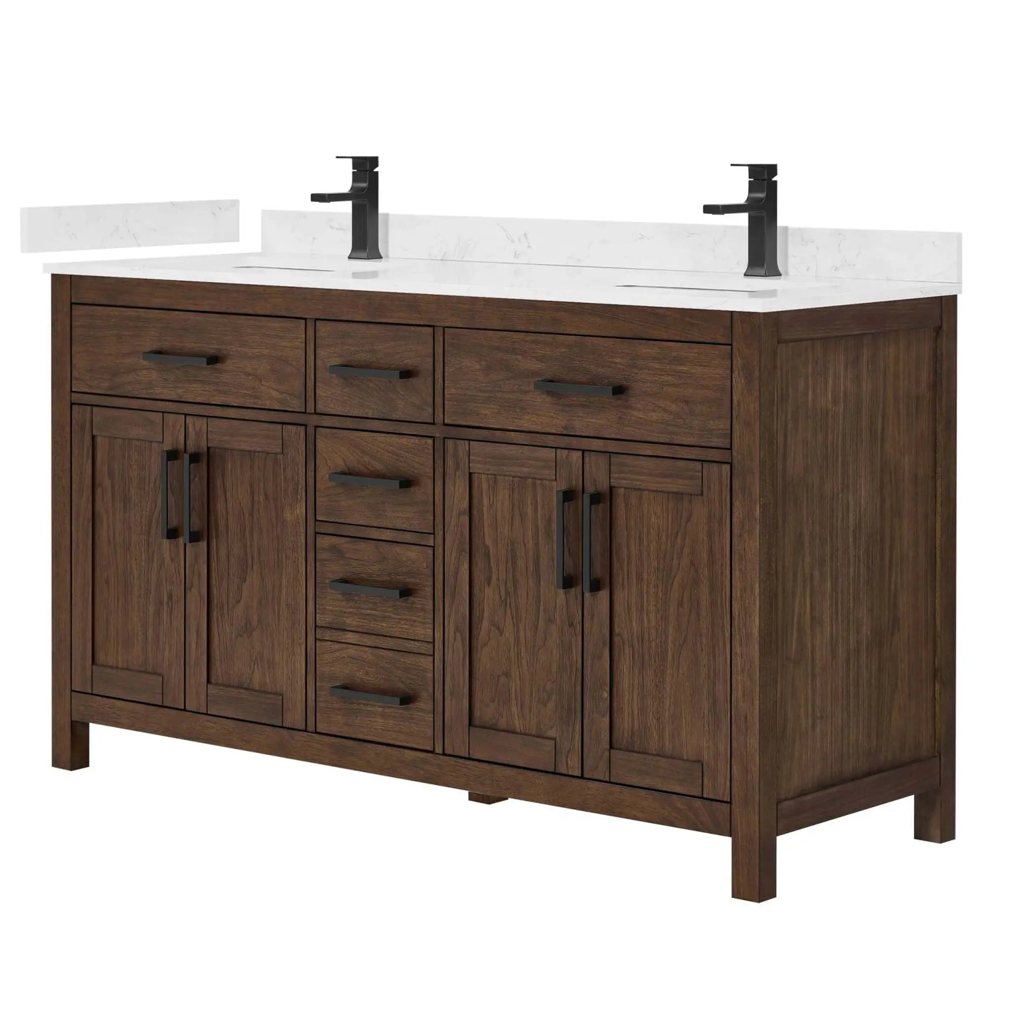 60" Beckett Double Bathroom Vanity in Dark Walnut with Matte Black Trim by Wyndham