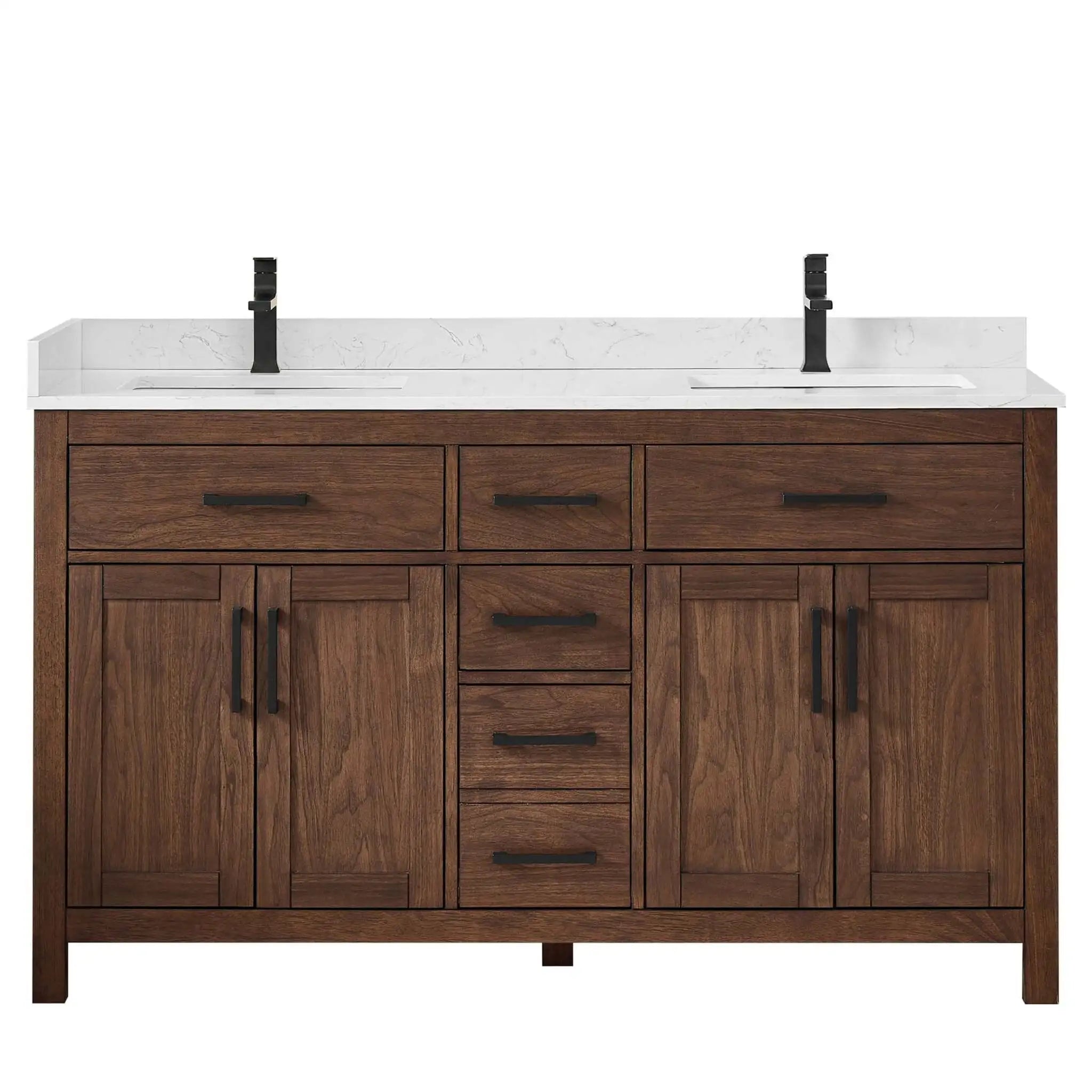60" Beckett Double Bathroom Vanity in Dark Walnut with Matte Black Trim by Wyndham