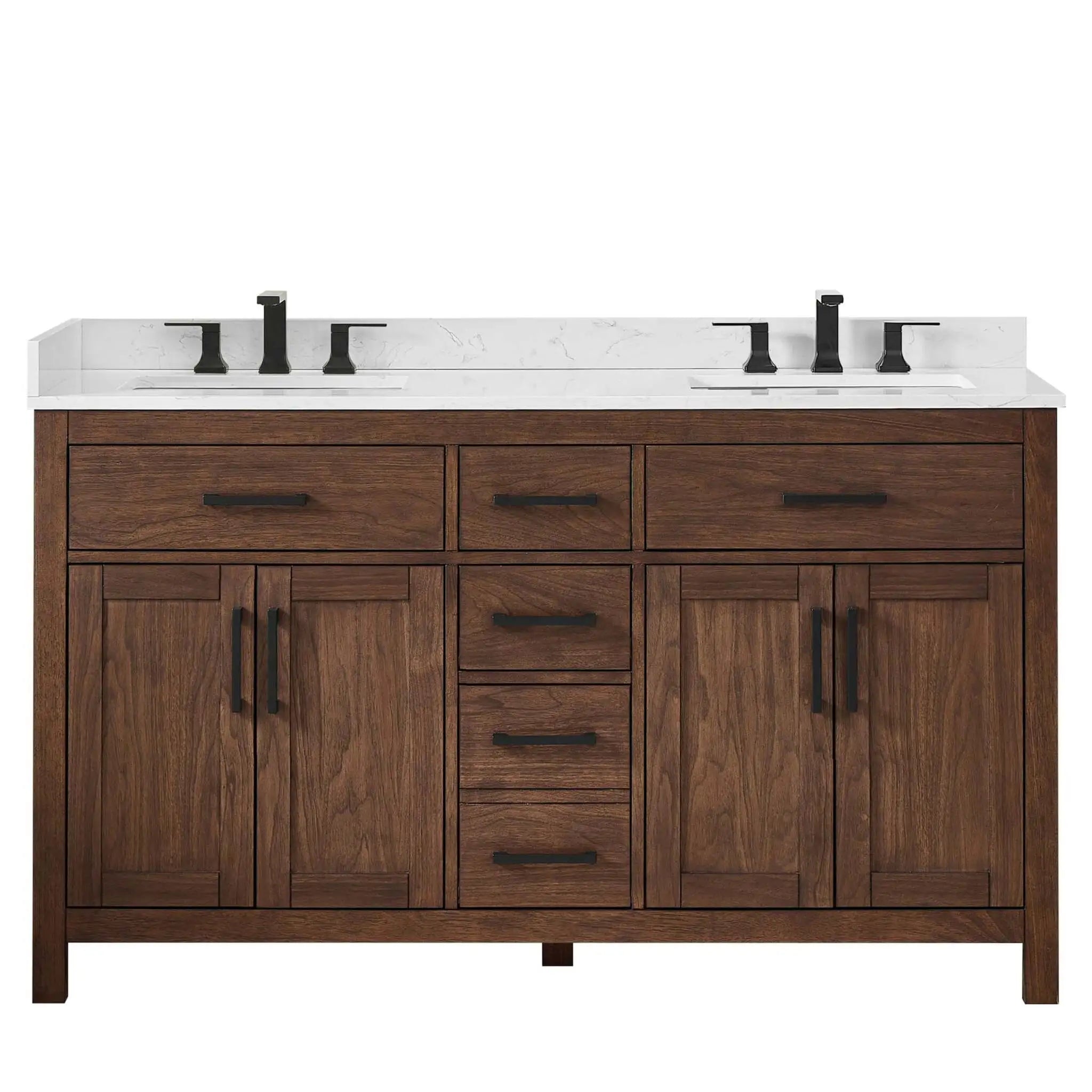 60" Beckett Double Bathroom Vanity in Dark Walnut with Matte Black Trim by Wyndham
