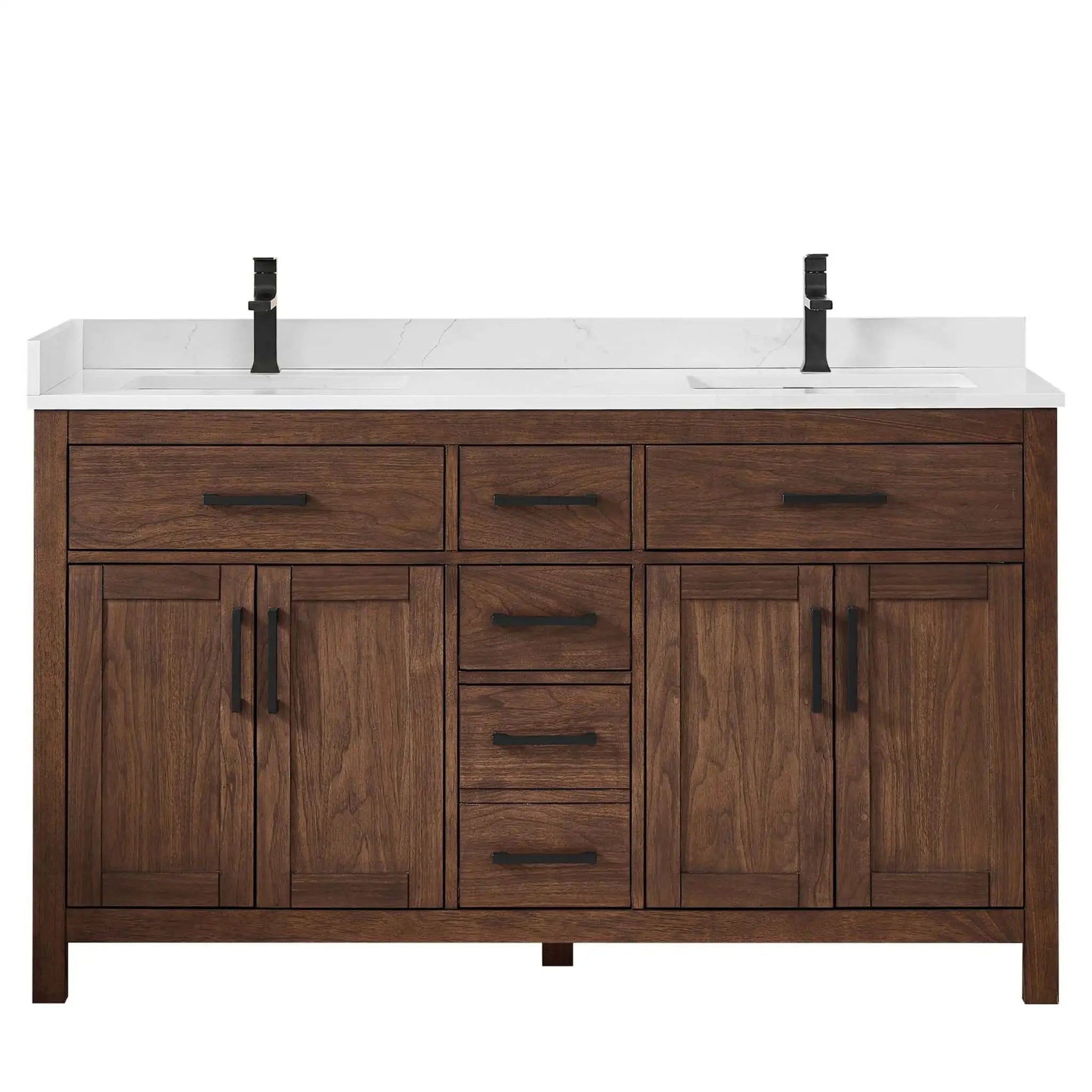 60" Beckett Double Bathroom Vanity in Dark Walnut with Matte Black Trim by Wyndham