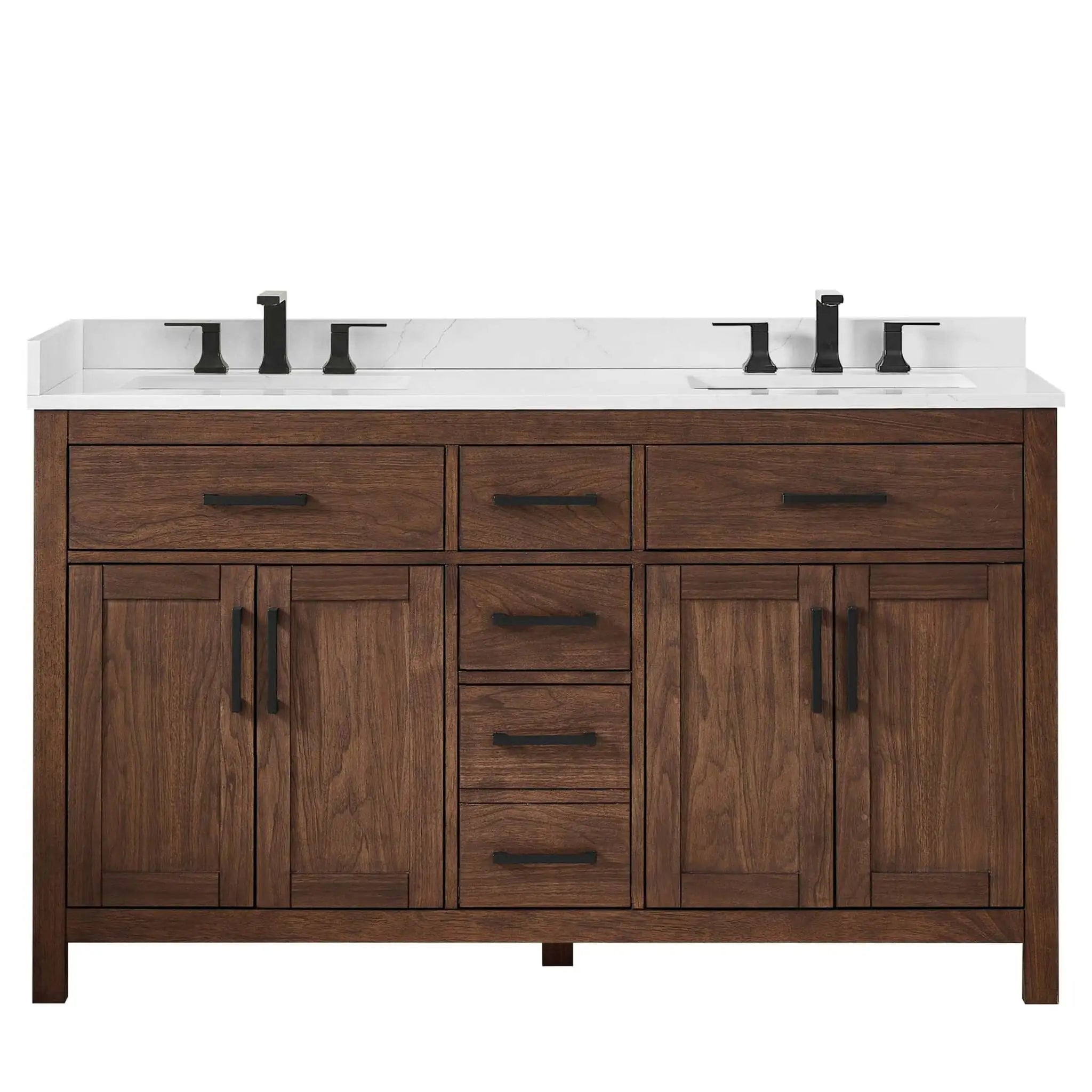 60" Beckett Double Bathroom Vanity in Dark Walnut with Matte Black Trim by Wyndham