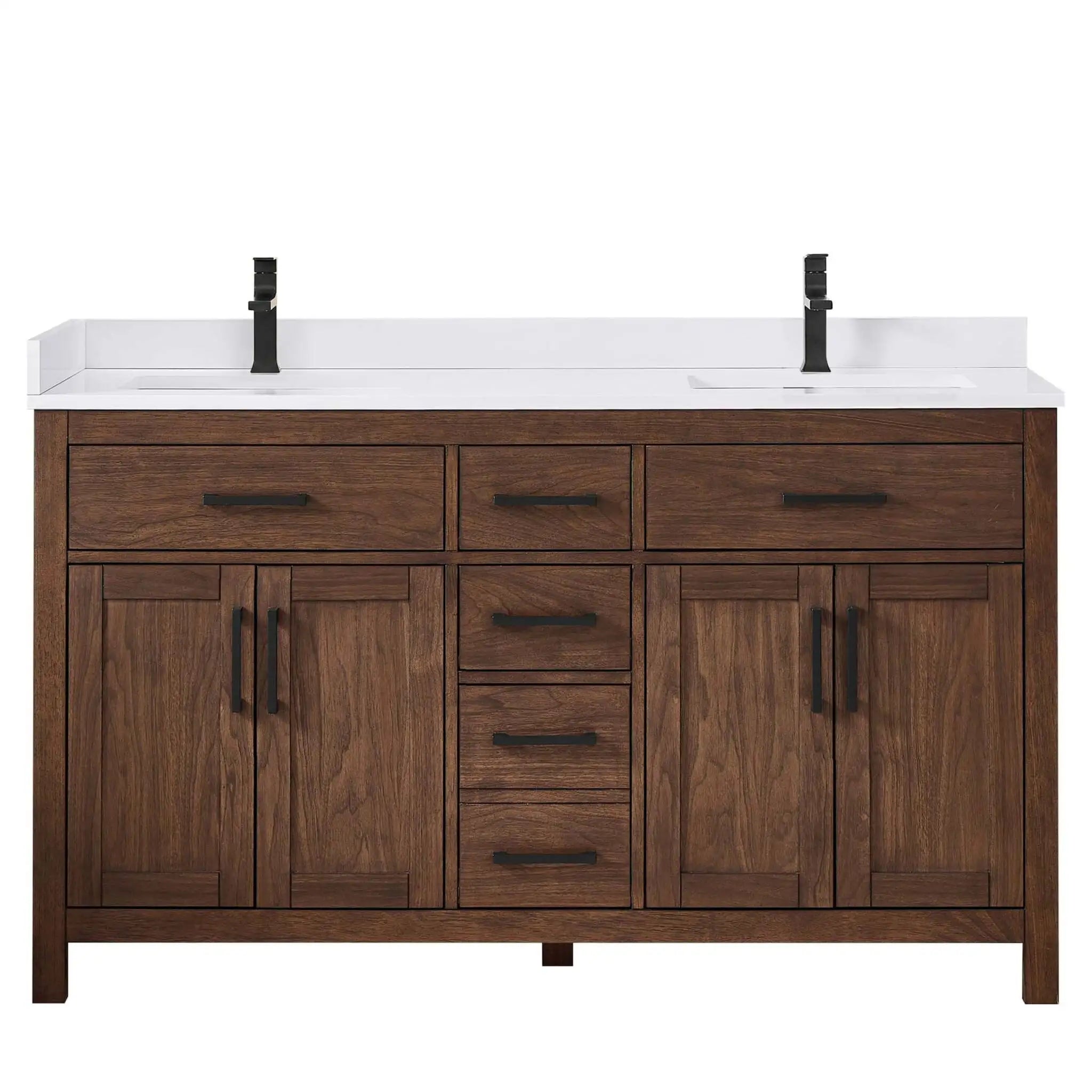 60" Beckett Double Bathroom Vanity in Dark Walnut with Matte Black Trim by Wyndham