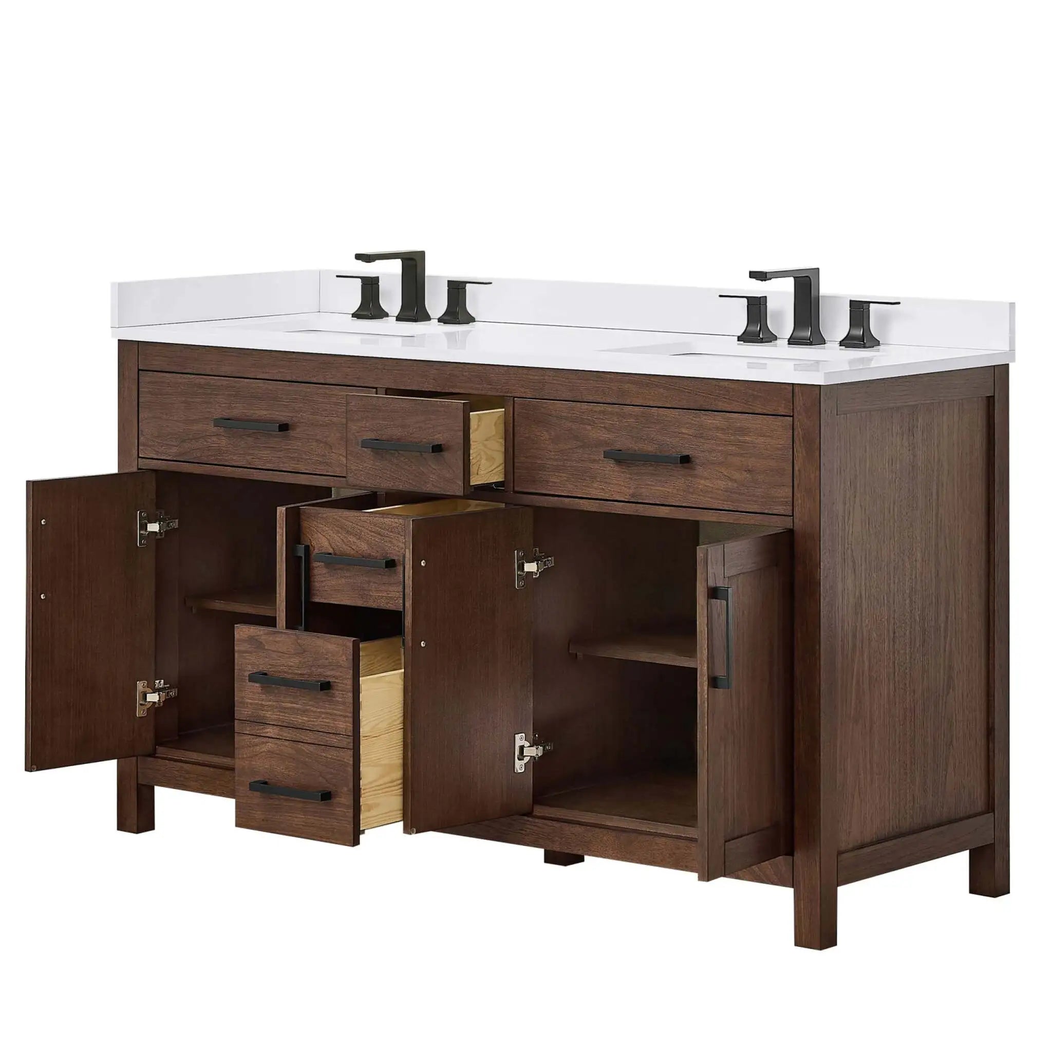 60" Beckett Double Bathroom Vanity in Dark Walnut with Matte Black Trim by Wyndham