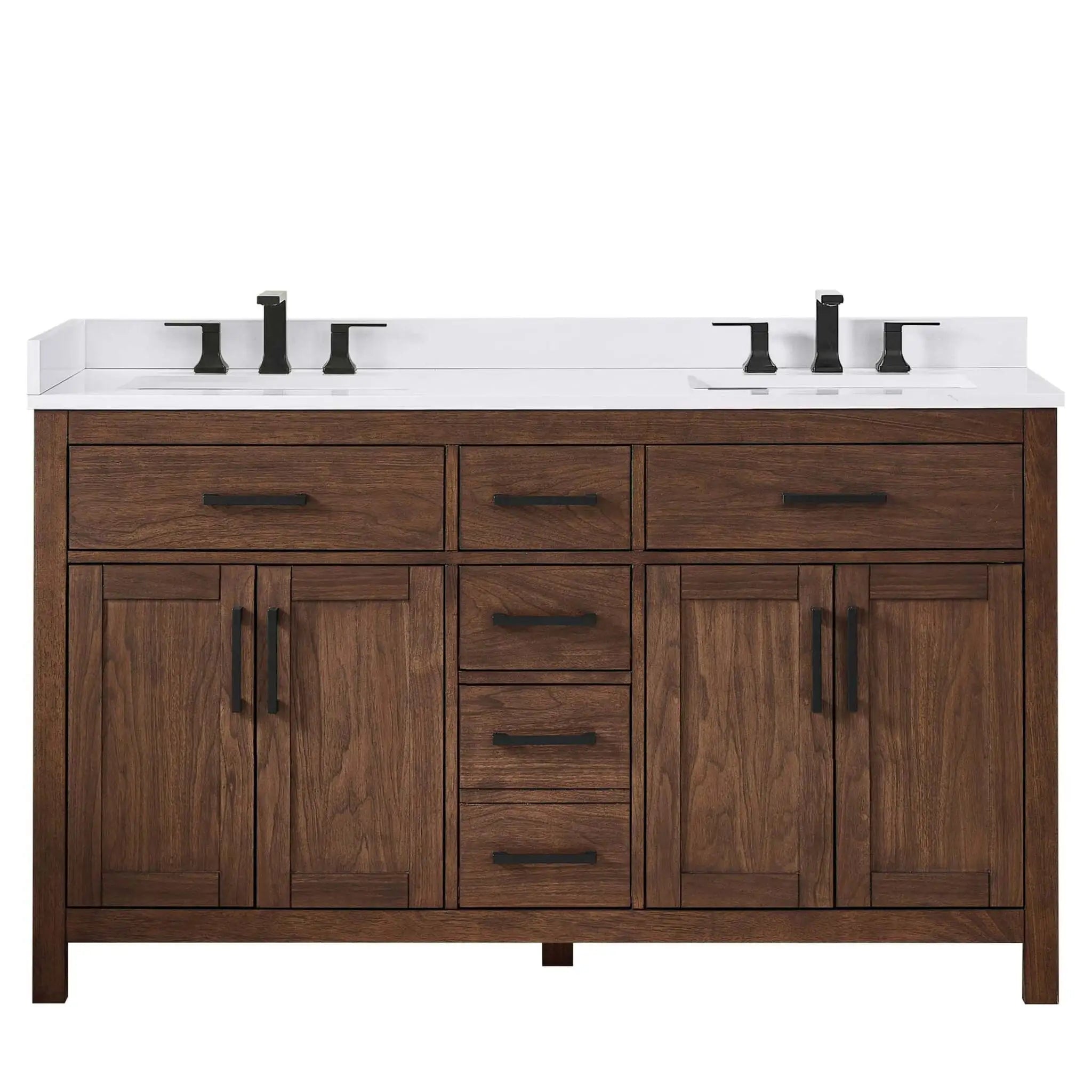 60" Beckett Double Bathroom Vanity in Dark Walnut with Matte Black Trim by Wyndham