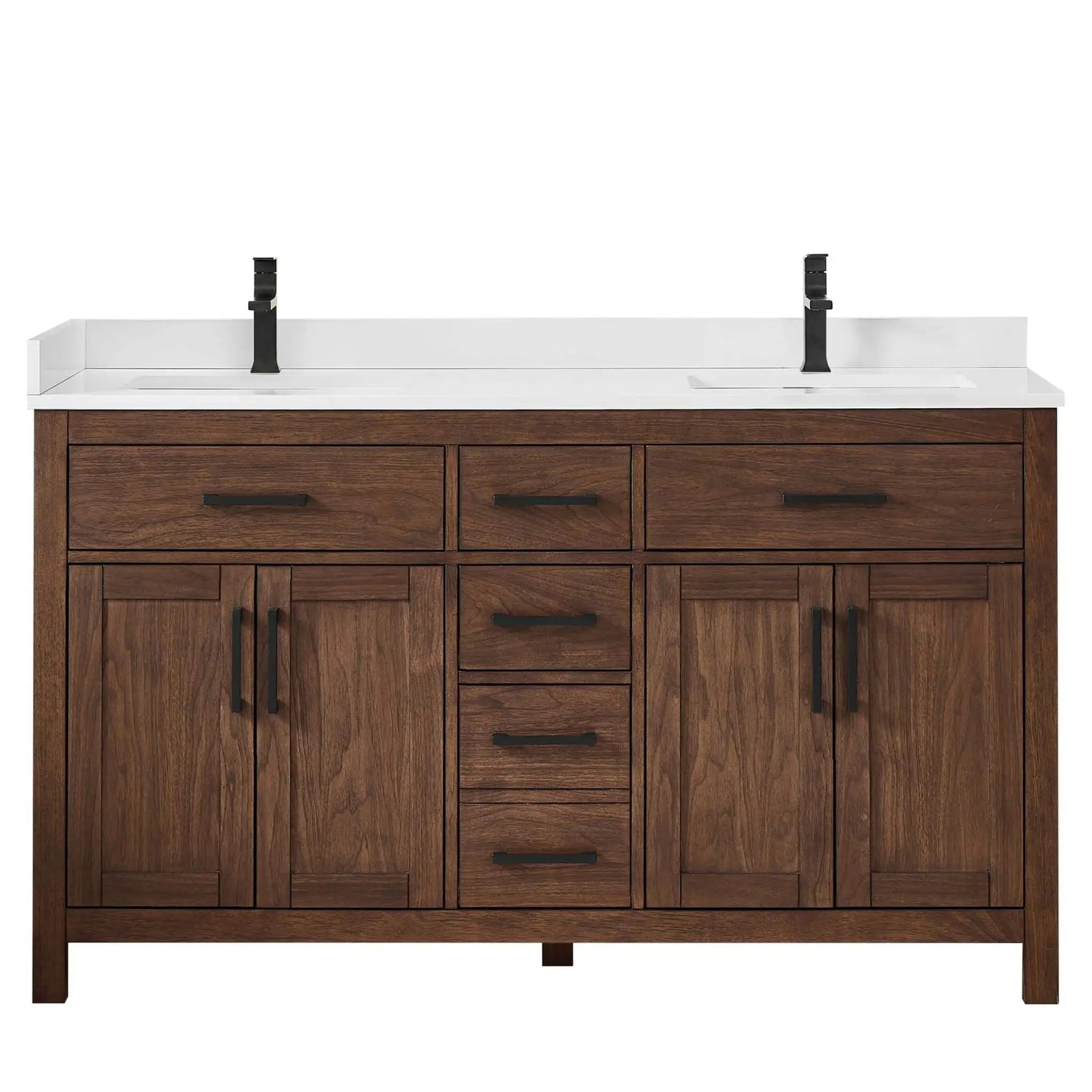 60" Beckett Double Bathroom Vanity in Dark Walnut with Matte Black Trim by Wyndham