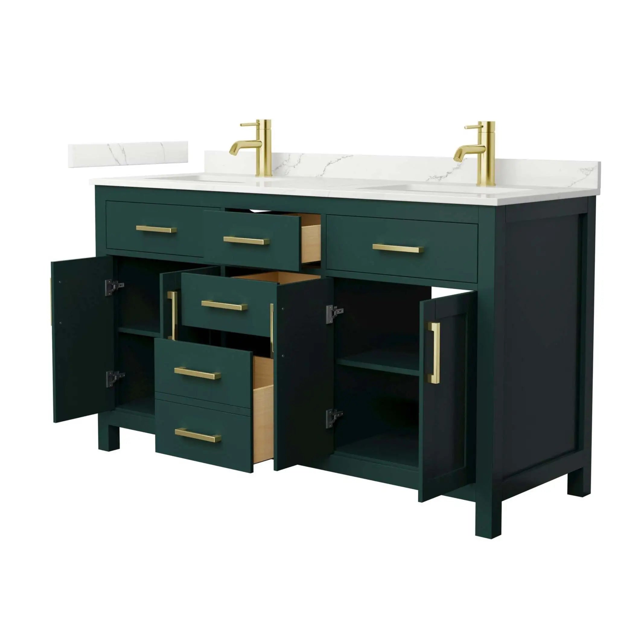 60" Beckett Double Bathroom Vanity in Green with Brushed Gold Trim by Wyndham