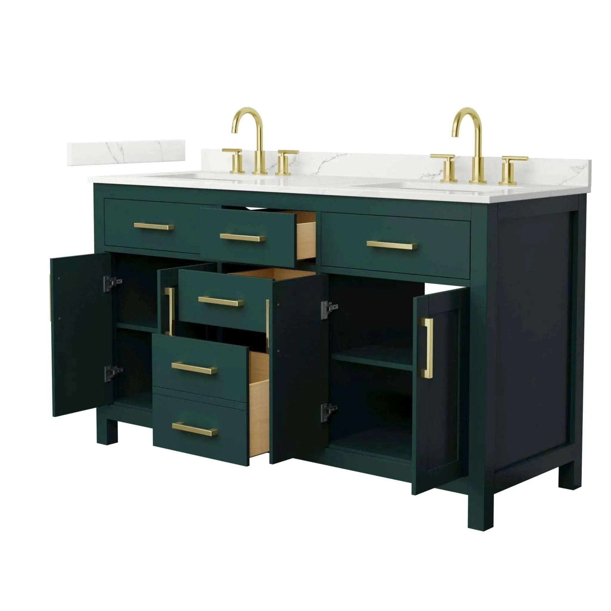 60" Beckett Double Bathroom Vanity in Green with Brushed Gold Trim by Wyndham