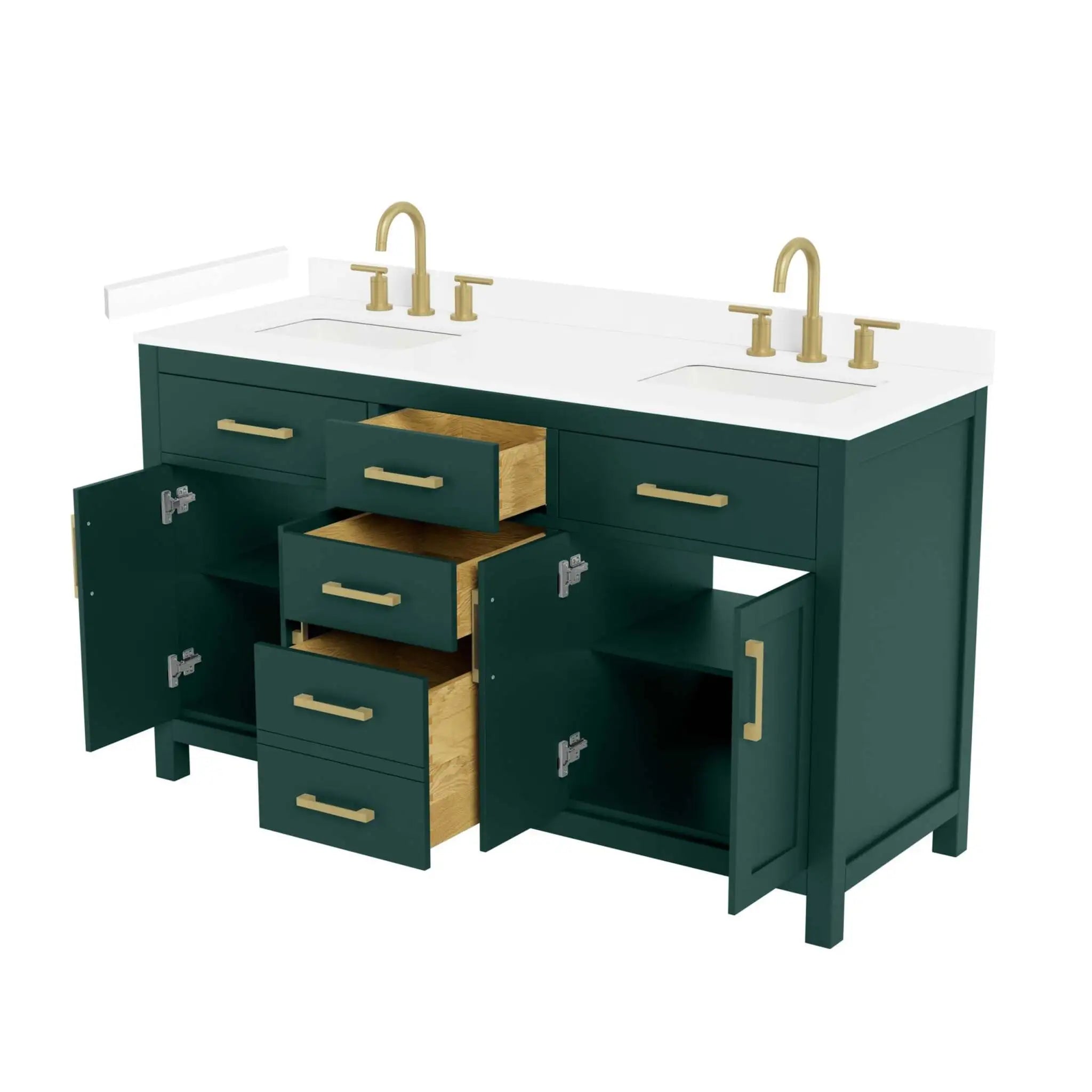 60" Beckett Double Bathroom Vanity in Green with Brushed Gold Trim by Wyndham