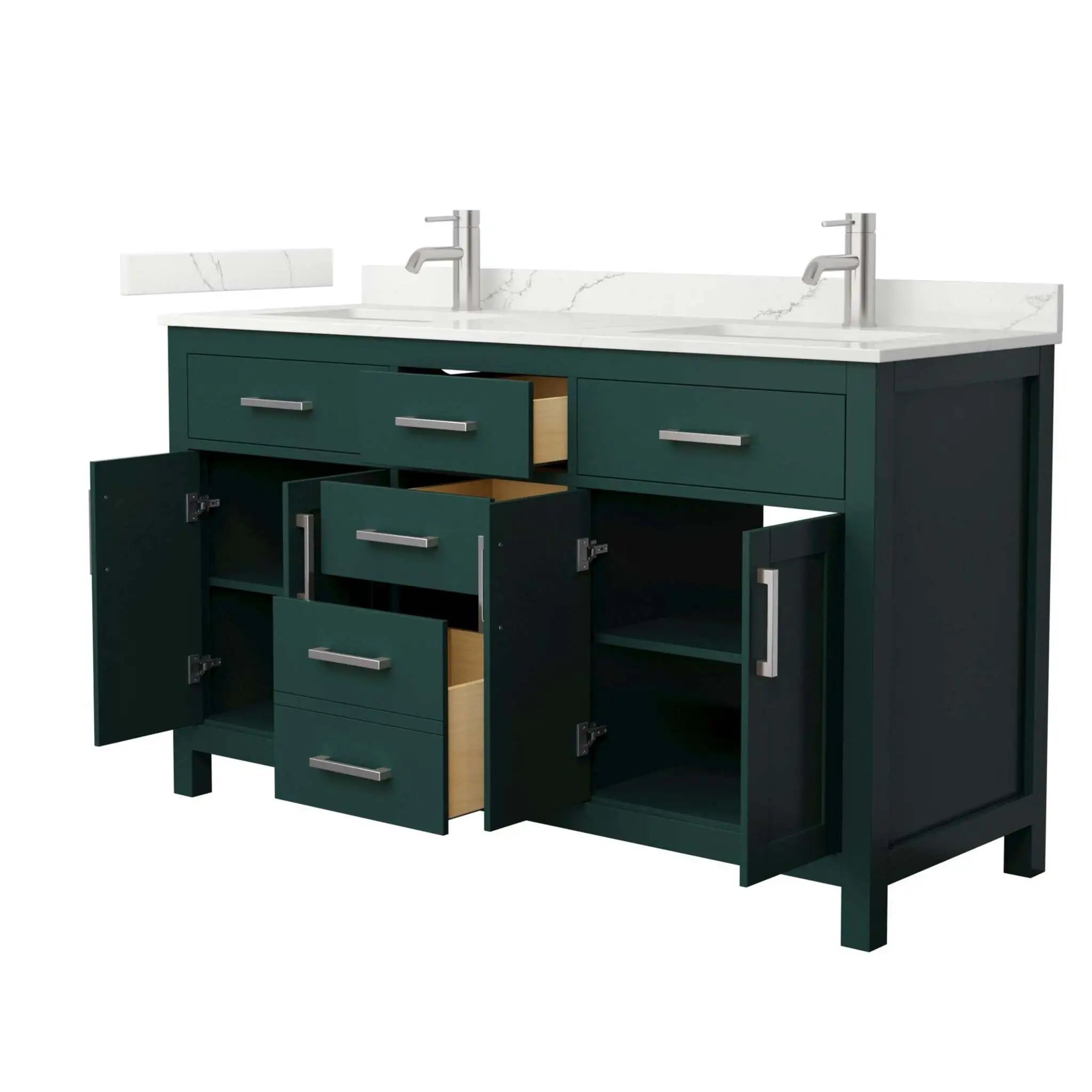 60" Beckett Double Bathroom Vanity in Green with Brushed Nickel Trim by Wyndham