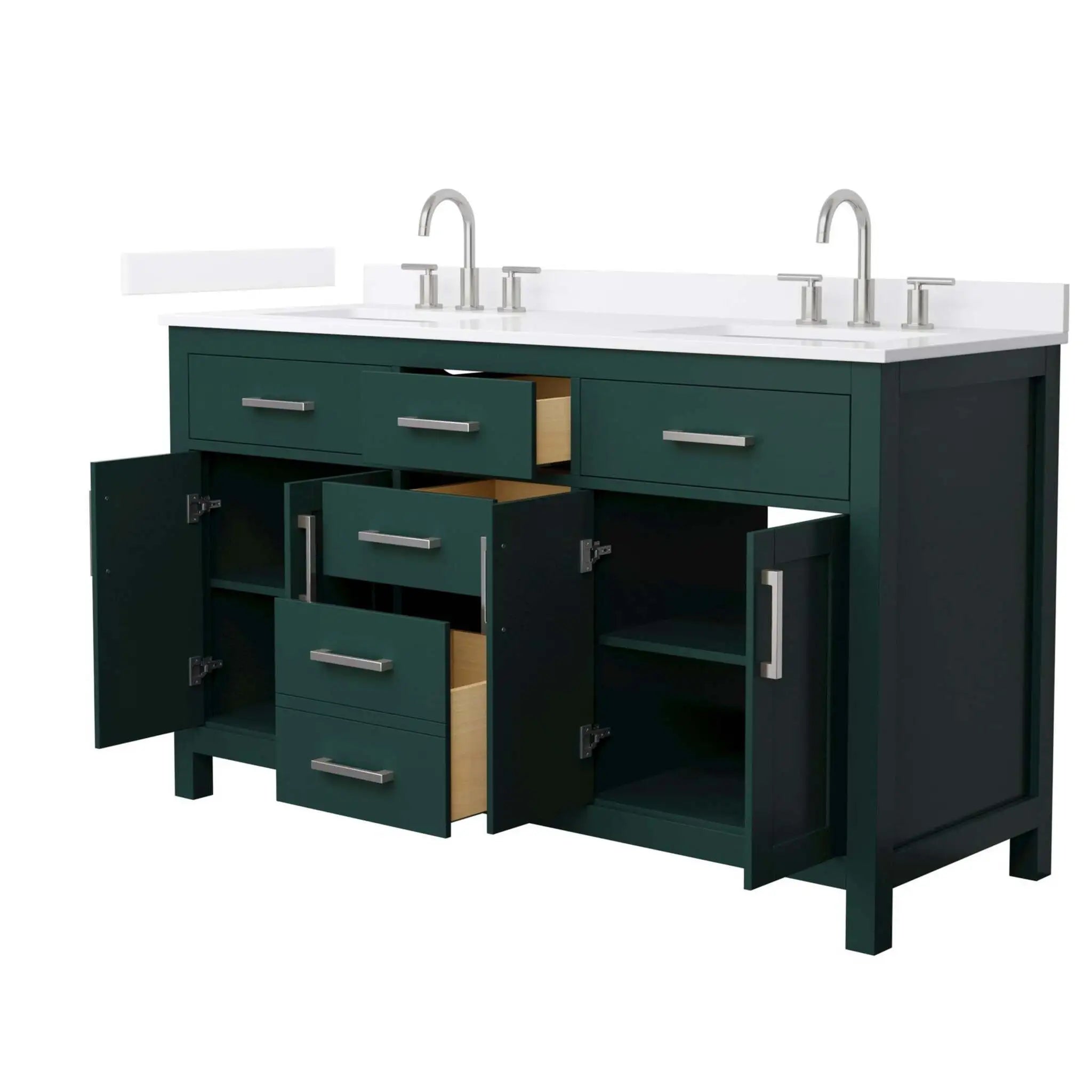 60" Beckett Double Bathroom Vanity in Green with Brushed Nickel Trim by Wyndham