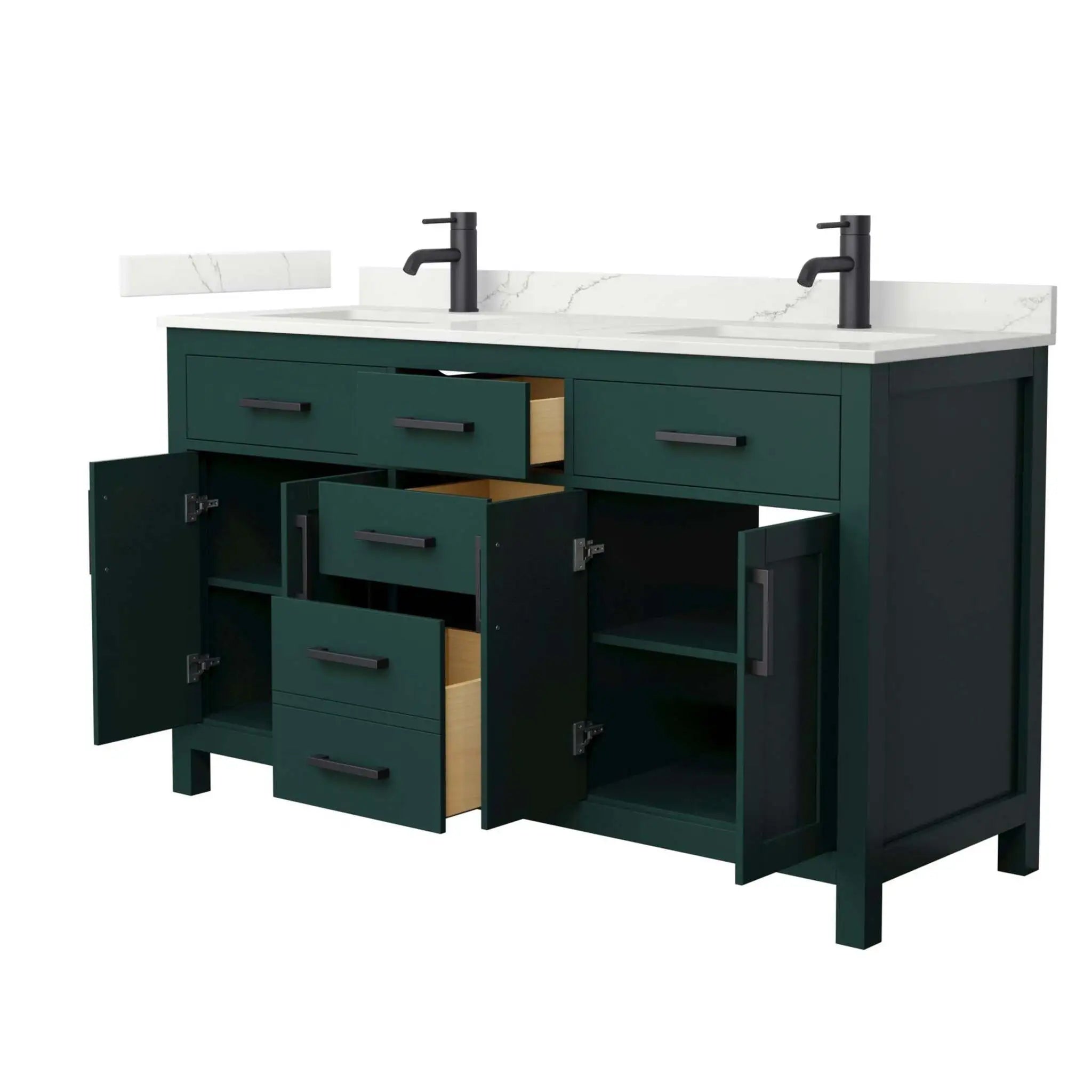 60" Beckett Double Bathroom Vanity in Green with Matte Black Trim by Wyndham