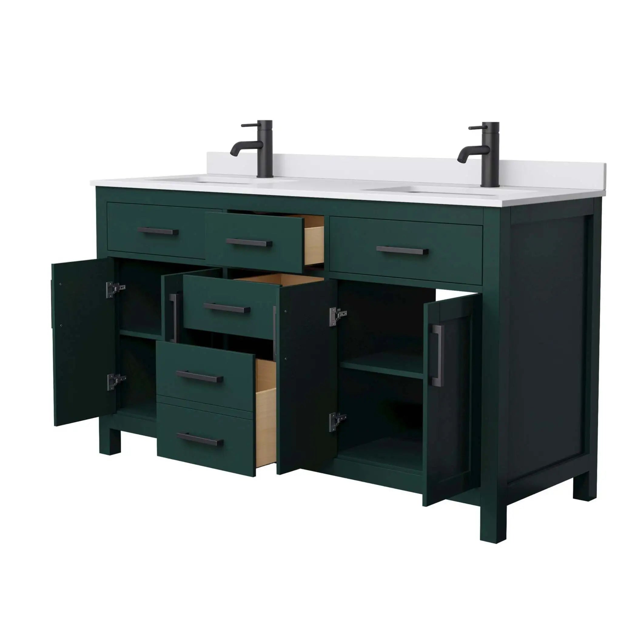 60" Beckett Double Bathroom Vanity in Green with Matte Black Trim by Wyndham