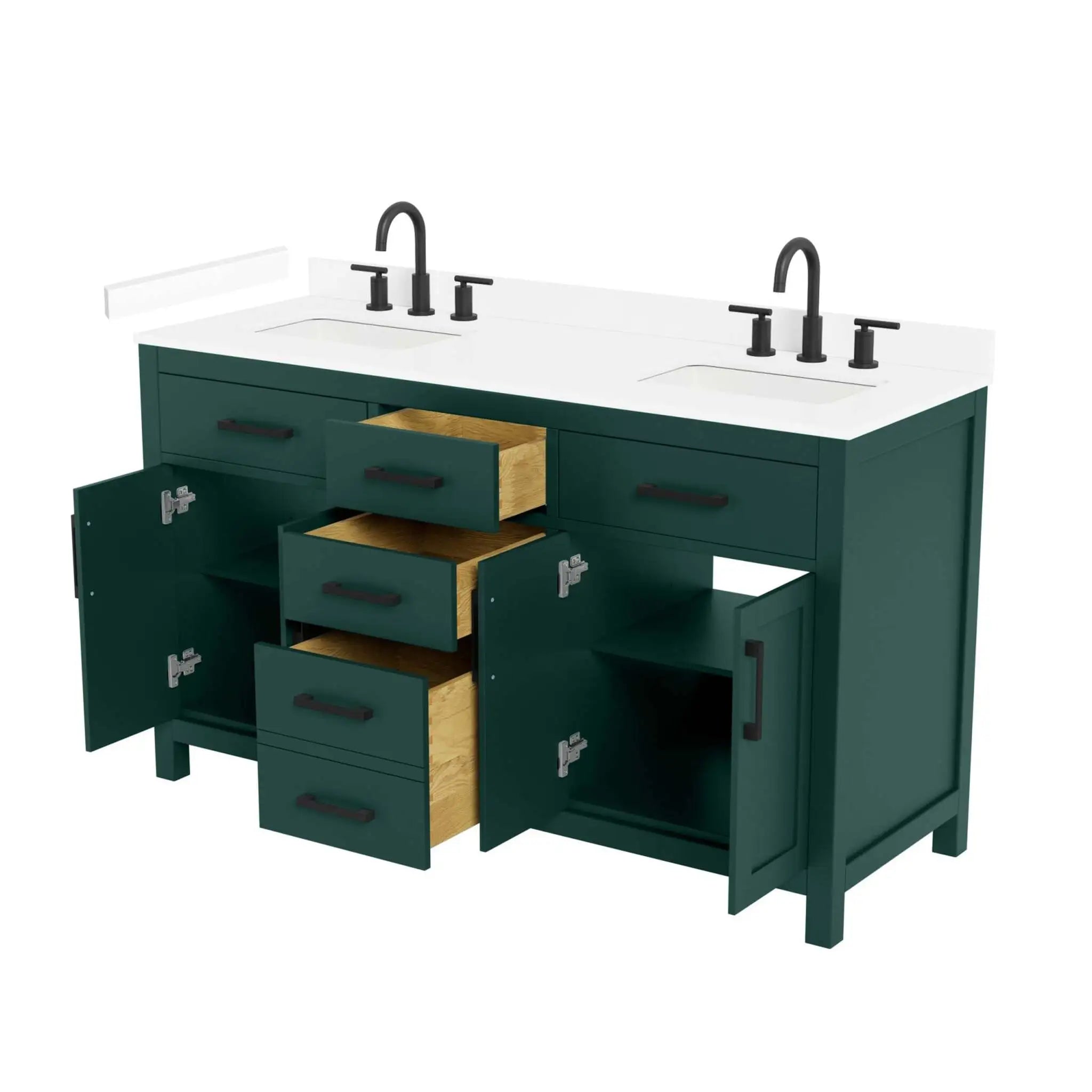 60" Beckett Double Bathroom Vanity in Green with Matte Black Trim by Wyndham