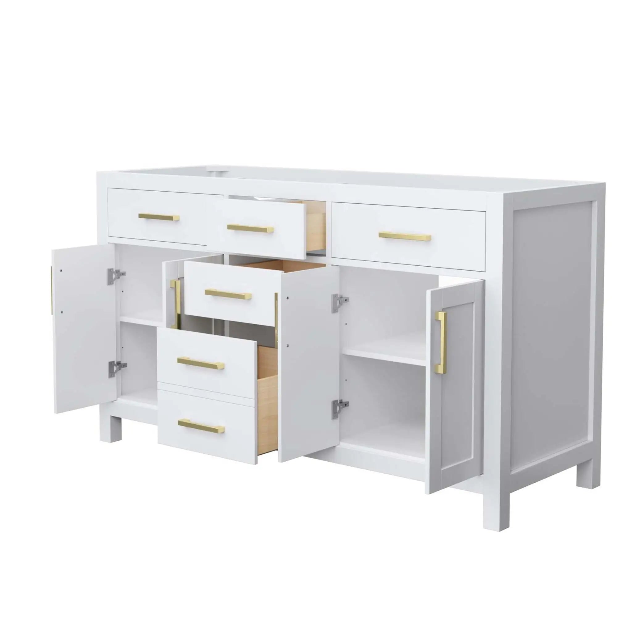 60" Beckett Double Bathroom Vanity in White with Brushed Gold Trim by Wyndham