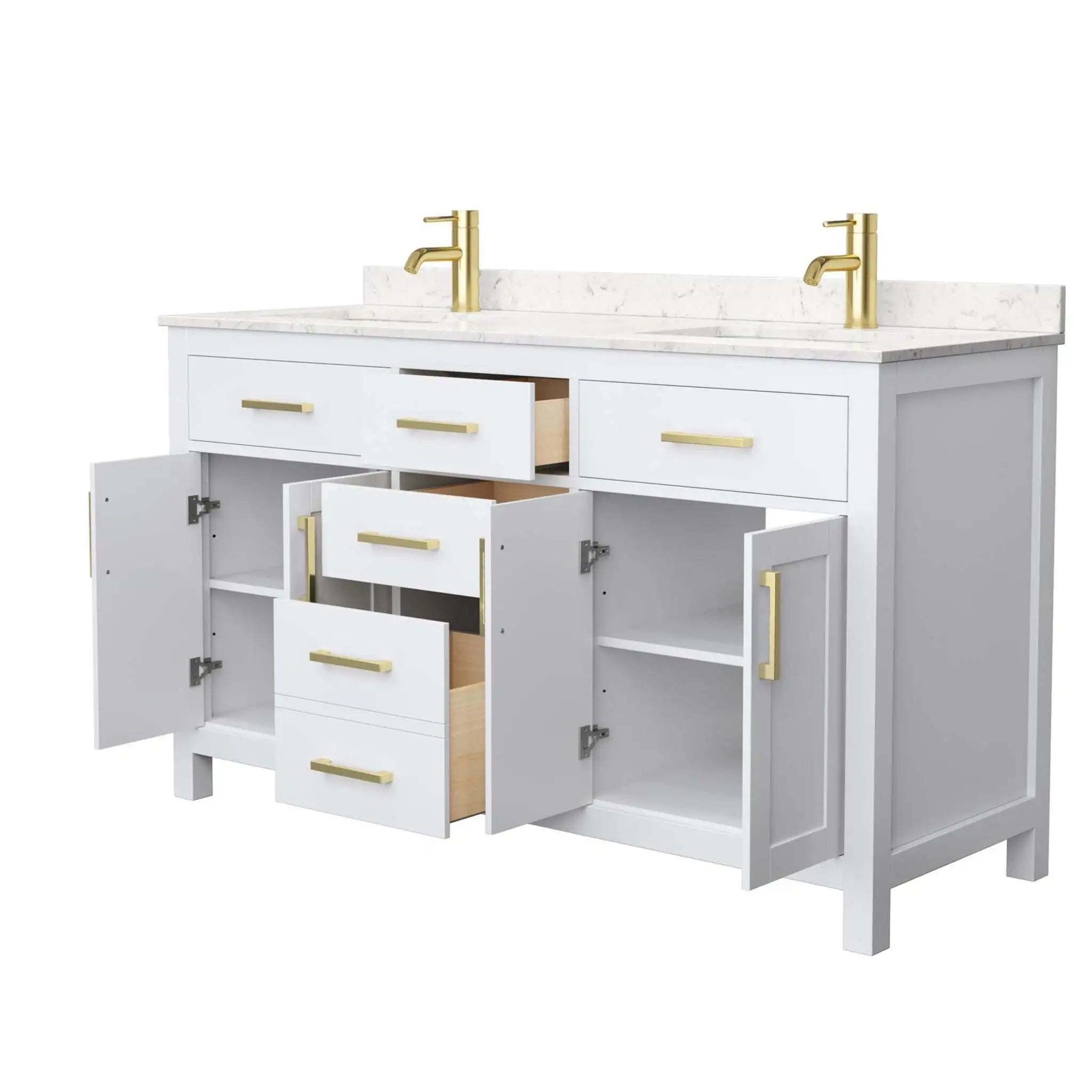 60" Beckett Double Bathroom Vanity in White with Brushed Gold Trim by Wyndham