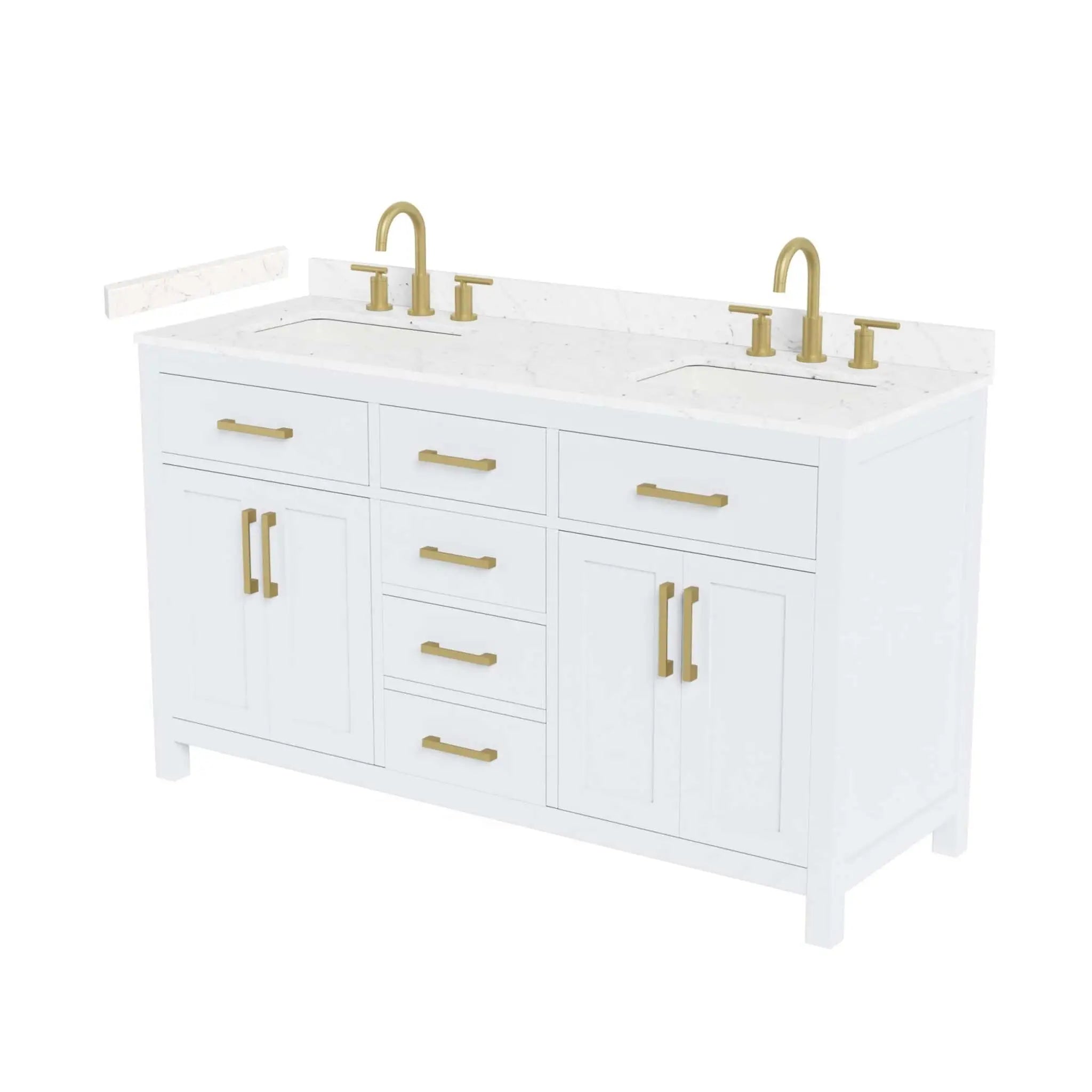60" Beckett Double Bathroom Vanity in White with Brushed Gold Trim by Wyndham