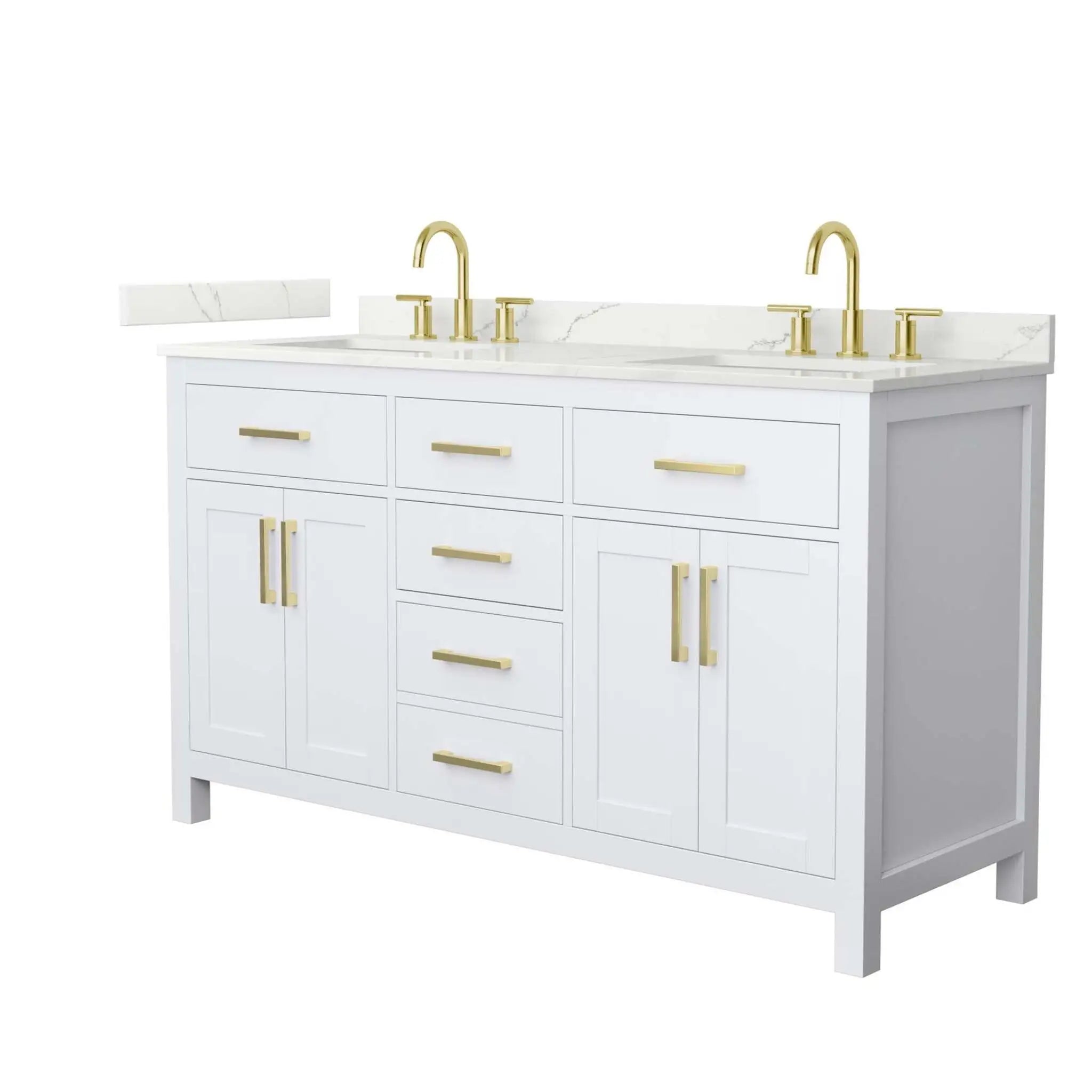 60" Beckett Double Bathroom Vanity in White with Brushed Gold Trim by Wyndham