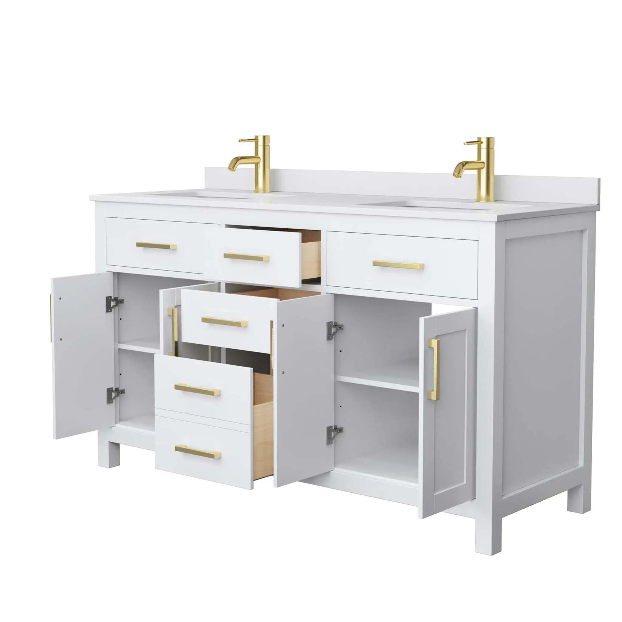 60" Beckett Double Bathroom Vanity in White with Brushed Gold Trim by Wyndham