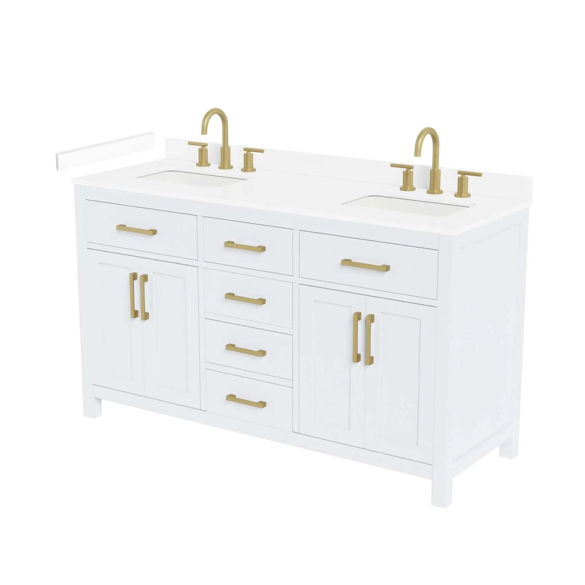 60" Beckett Double Bathroom Vanity in White with Brushed Gold Trim by Wyndham