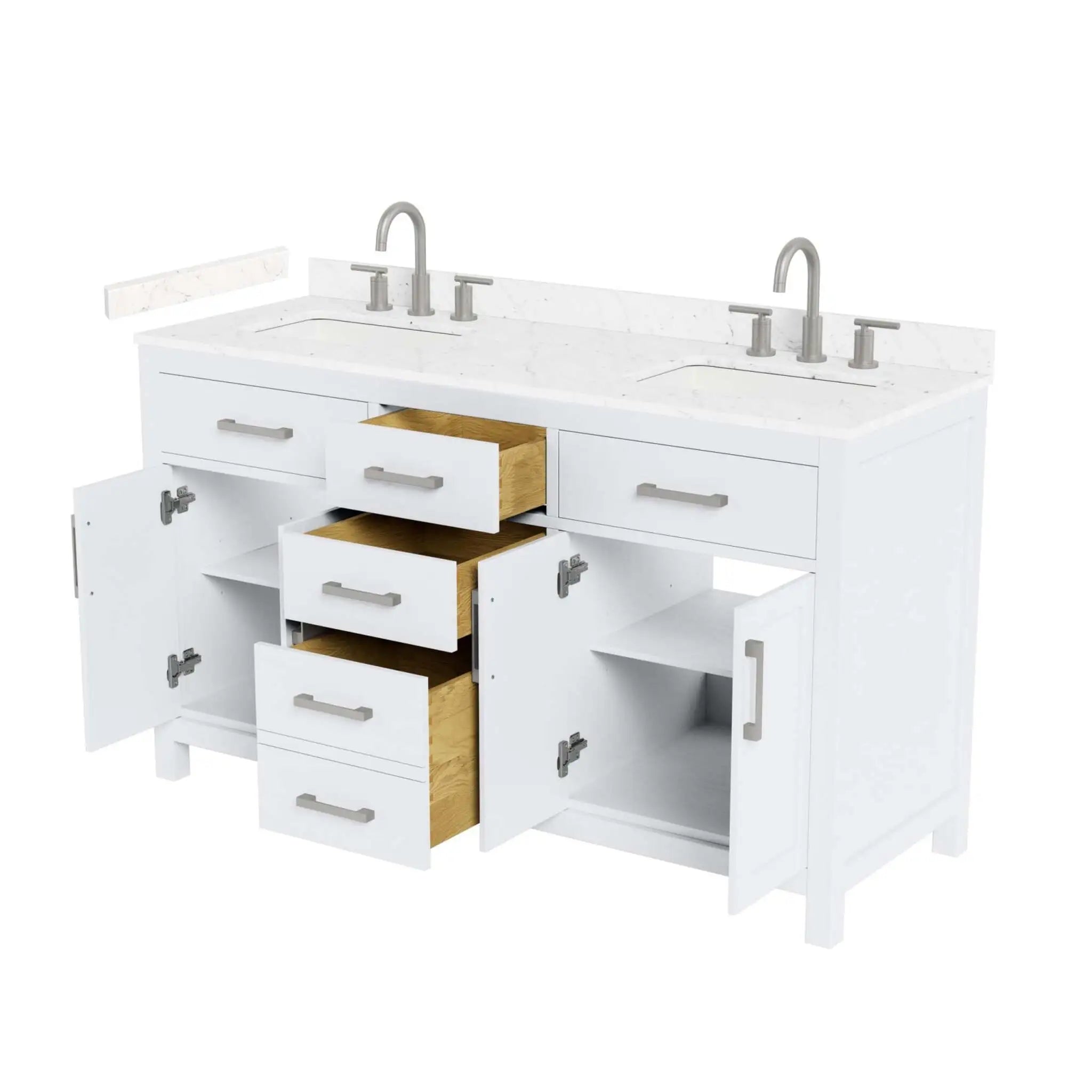 60" Beckett Double Bathroom Vanity in White with Brushed Nickel Trim by Wyndham