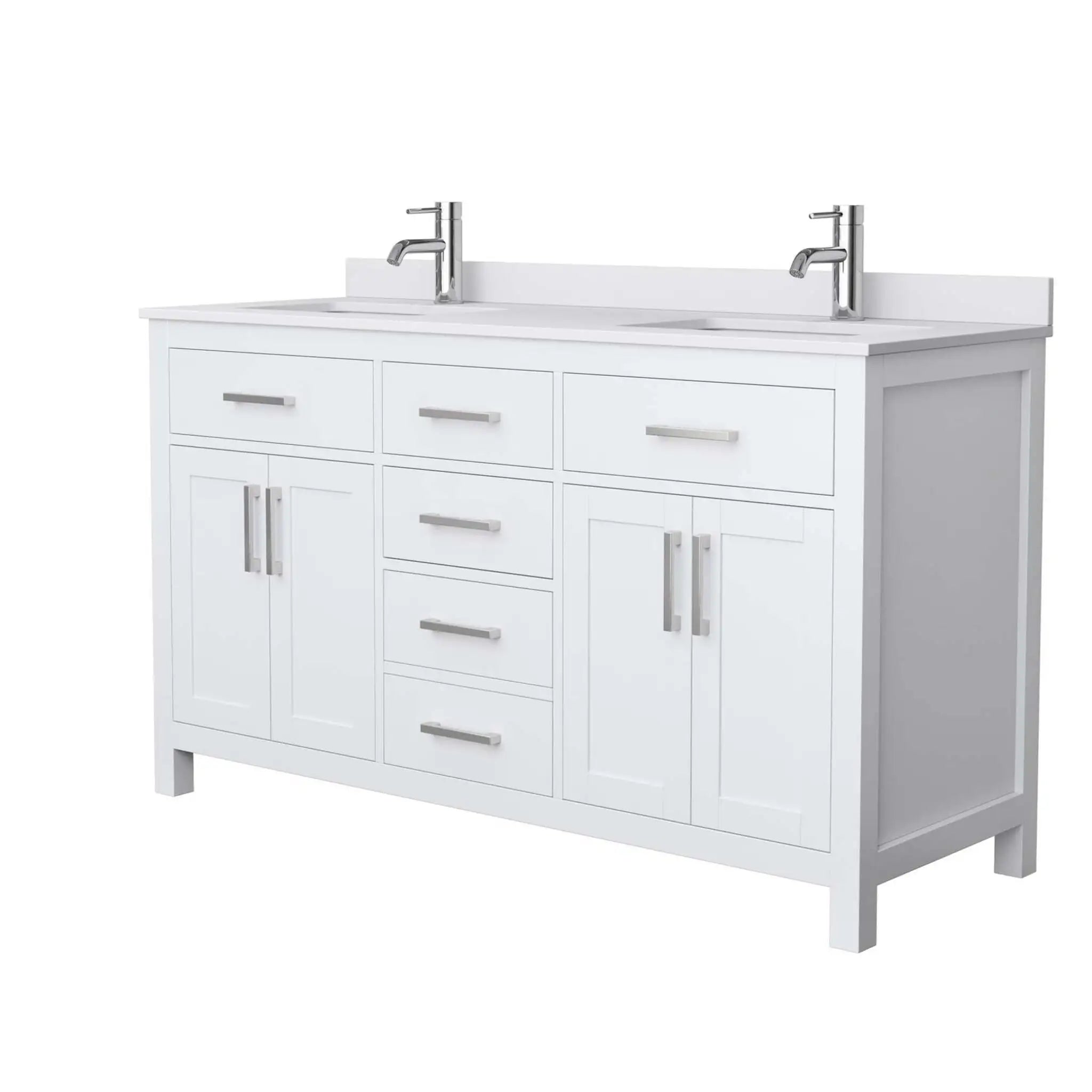 60" Beckett Double Bathroom Vanity in White with Brushed Nickel Trim by Wyndham