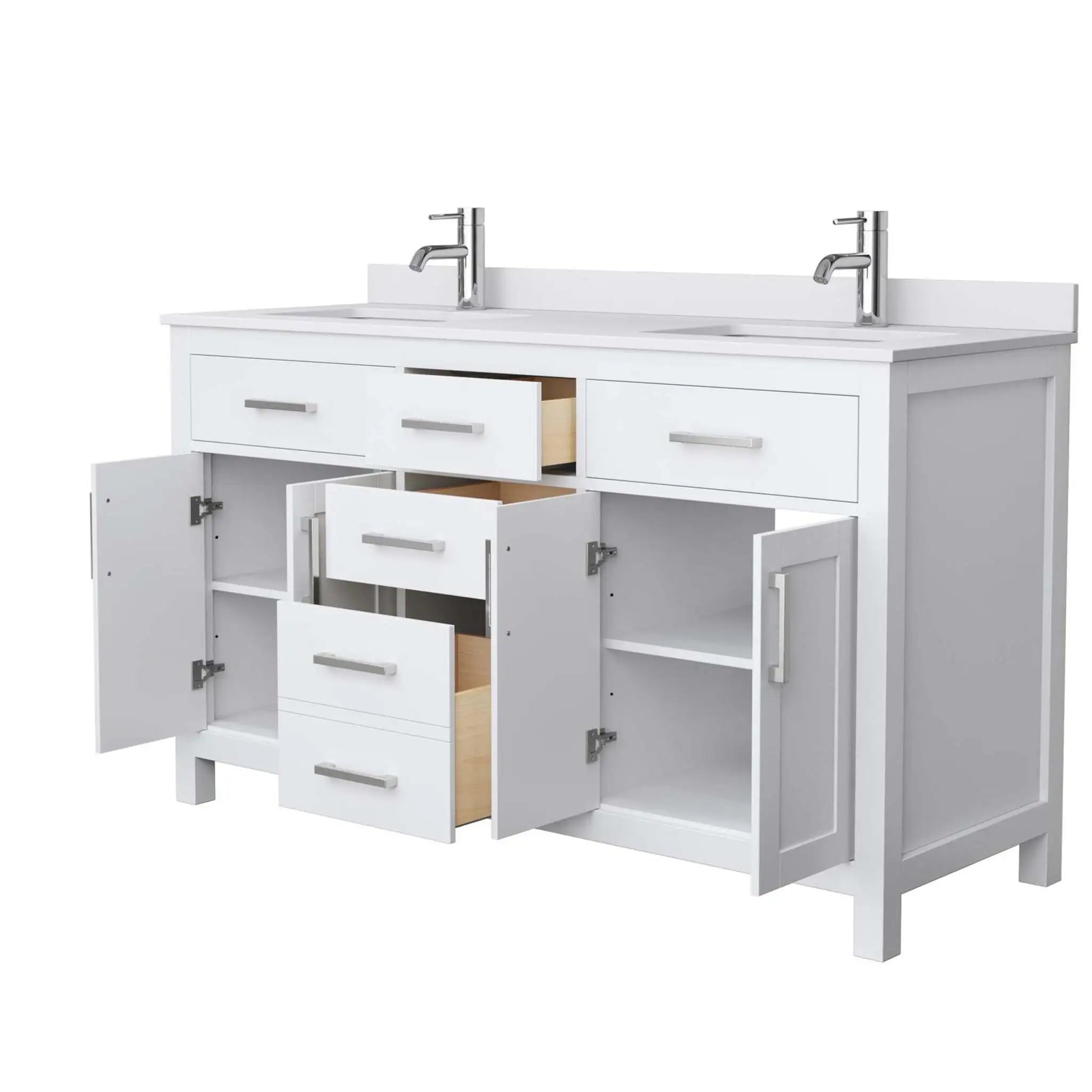 60" Beckett Double Bathroom Vanity in White with Brushed Nickel Trim by Wyndham