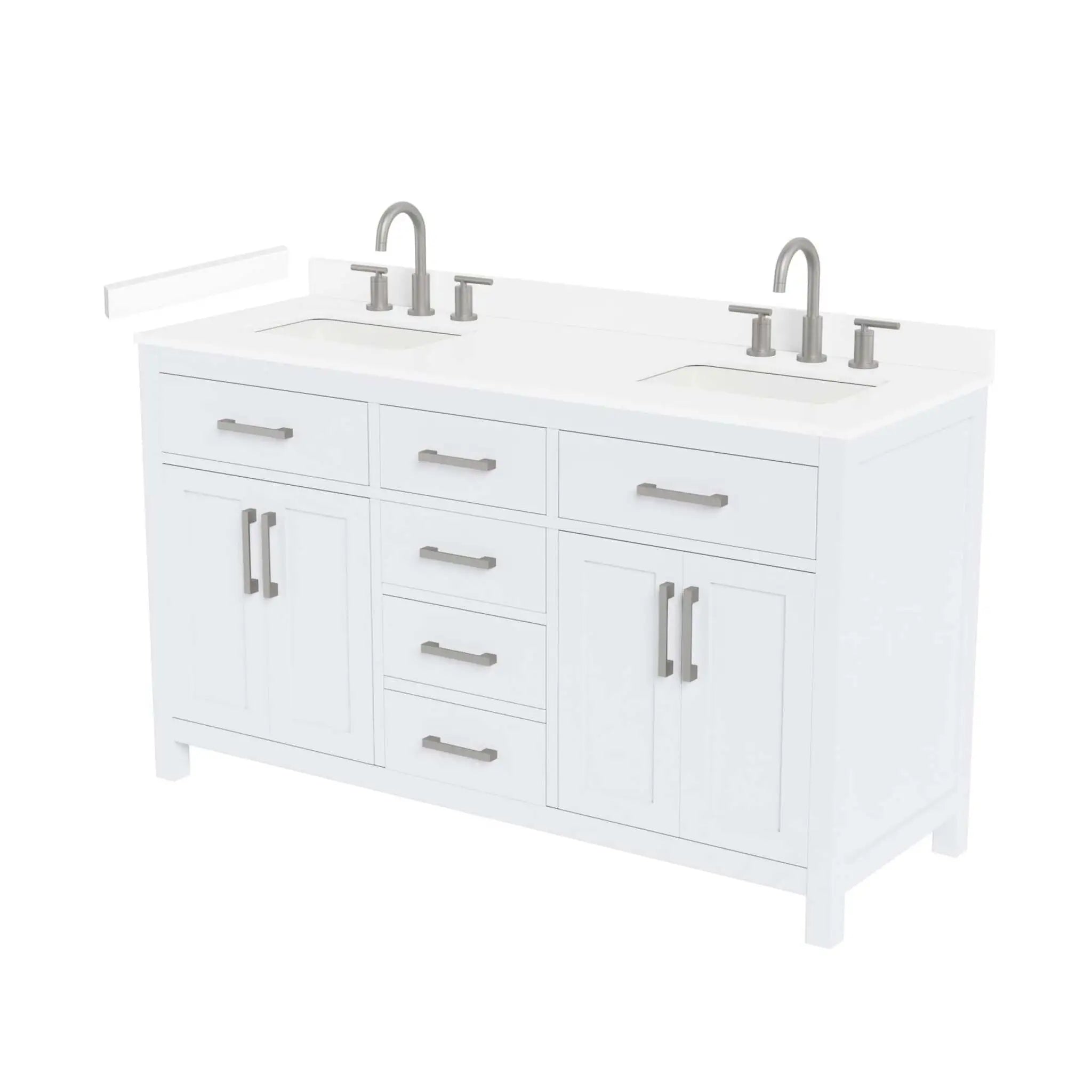 60" Beckett Double Bathroom Vanity in White with Brushed Nickel Trim by Wyndham