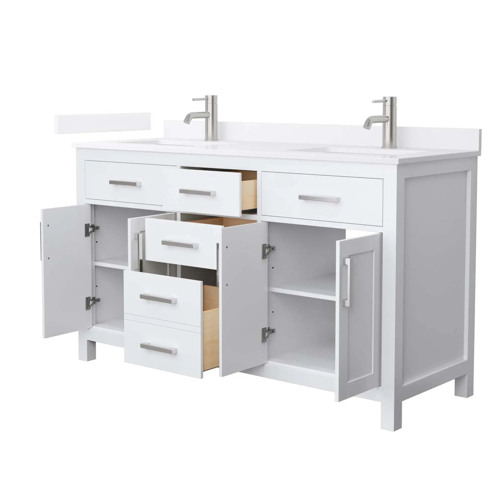 60" Beckett Double Bathroom Vanity in White with Brushed Nickel Trim by Wyndham